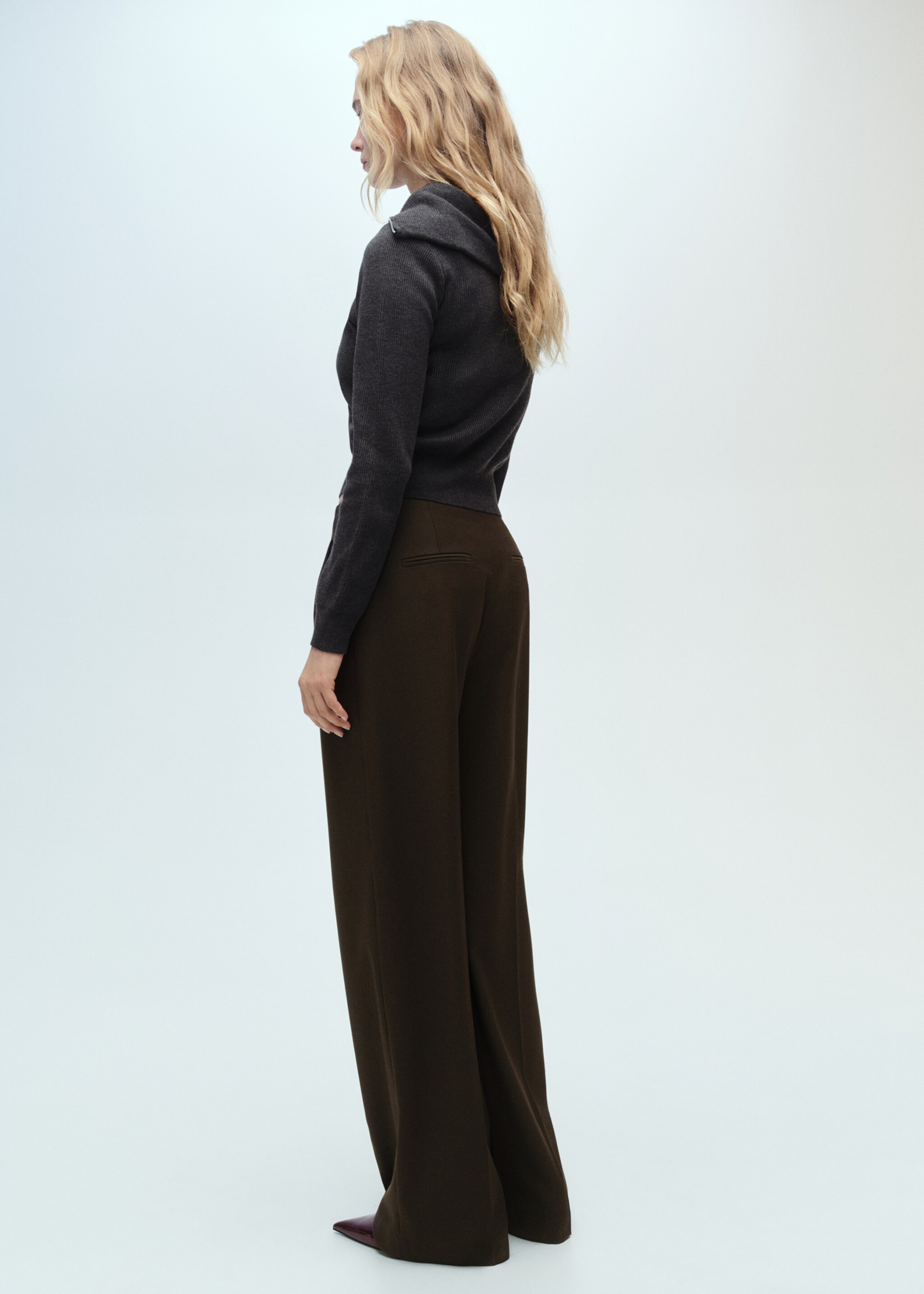 Wide leg suit trousers - Reverse of the article, Khaki. Ref: 87040654-00.