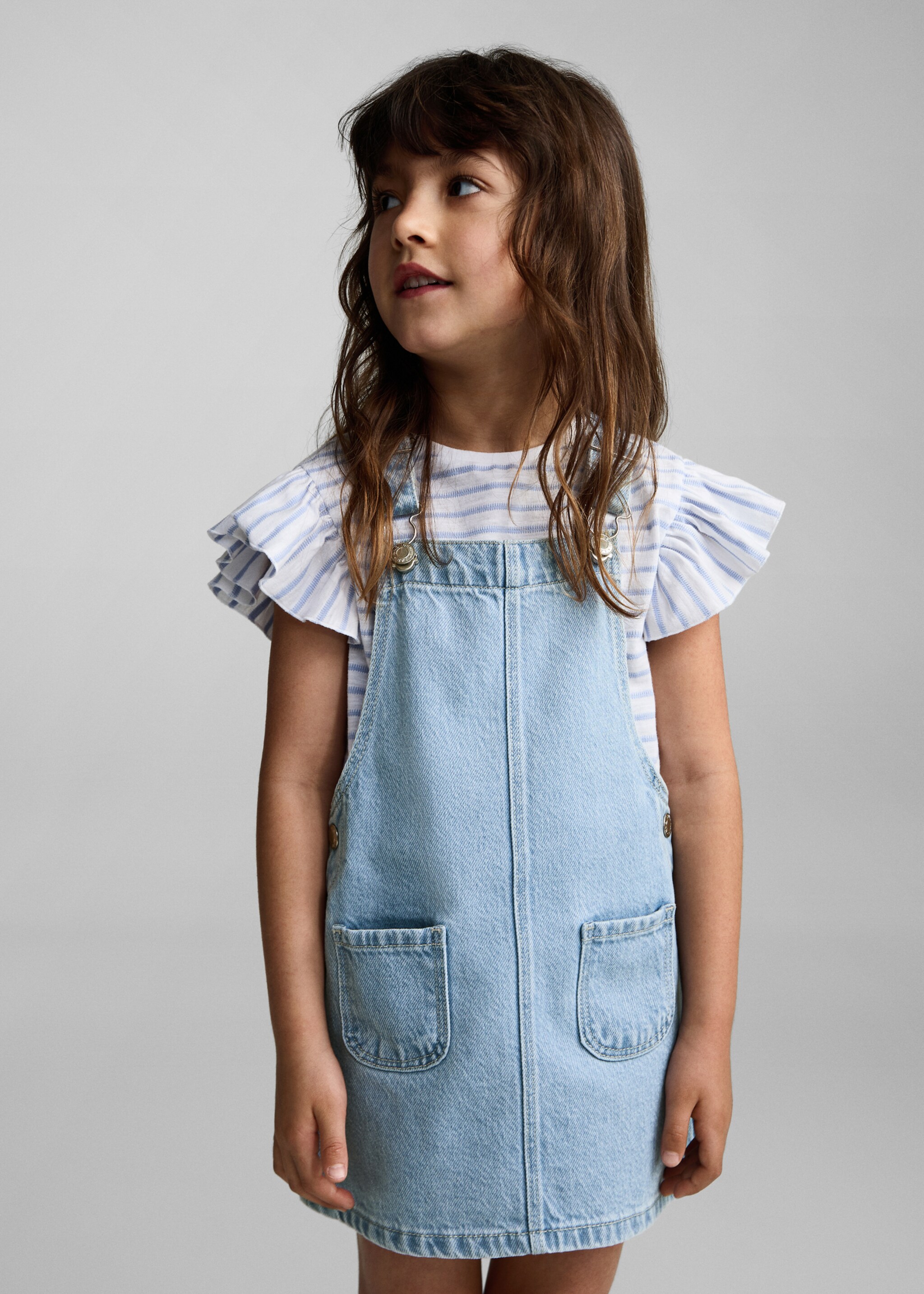 Kurzer Jeans-Latzrock - Mittlere Ansicht, Hellblau. Ref: 87041046-00.