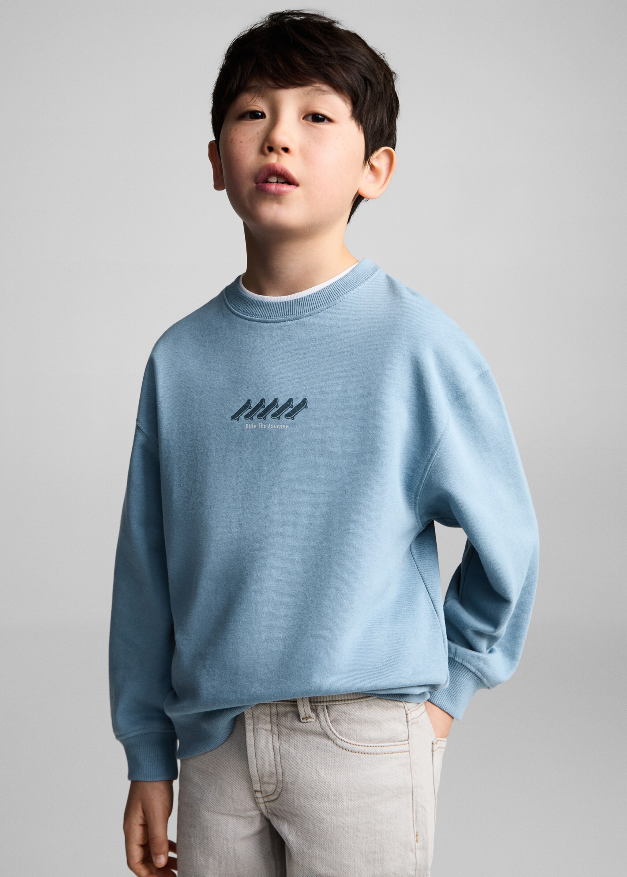 Printed cotton sweatshirt - Medium plane, Blue. Ref: 87041512-00.
