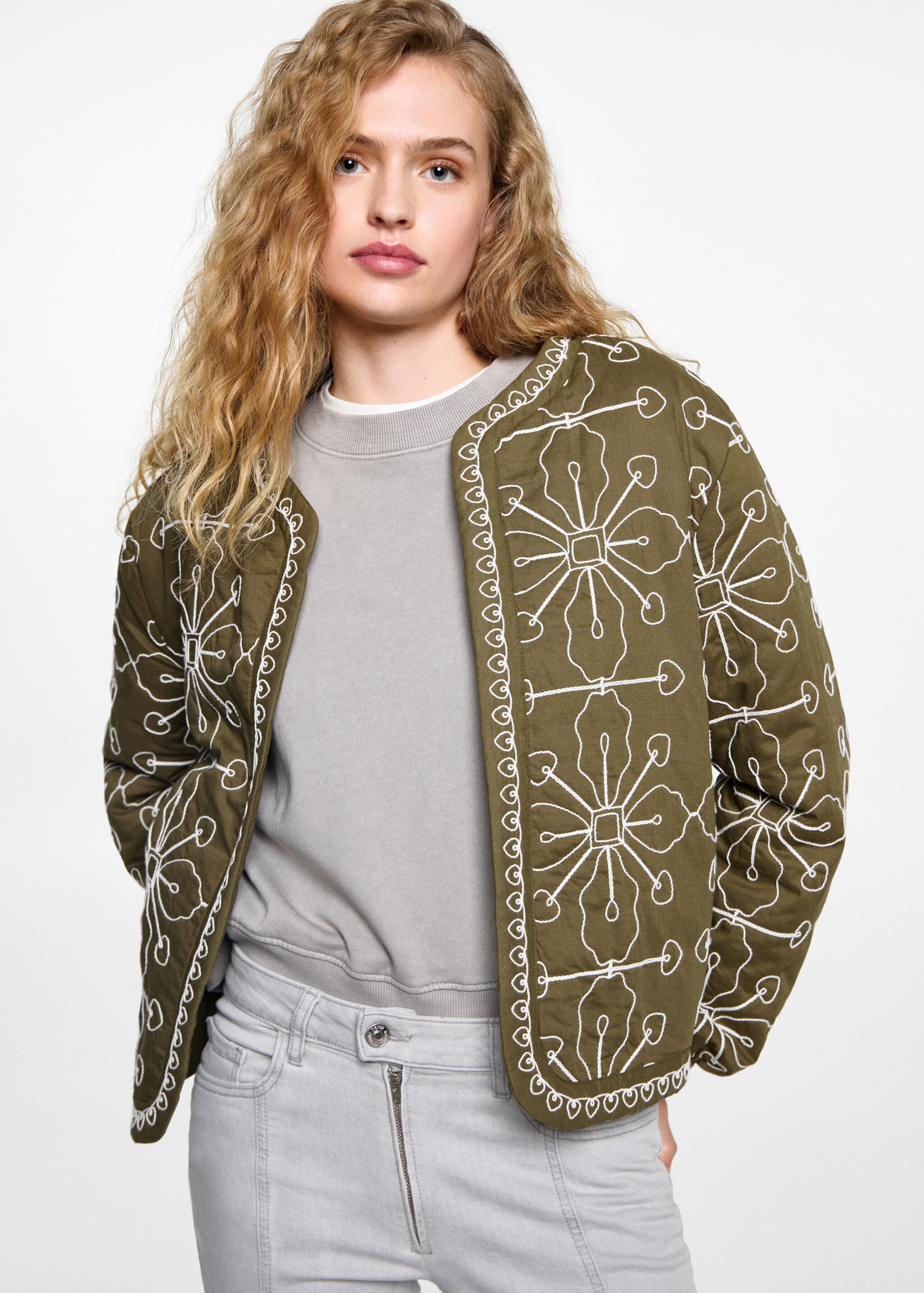 Quilted cotton jacket - Medium plane, Olive Green. Ref: 87041514-00.