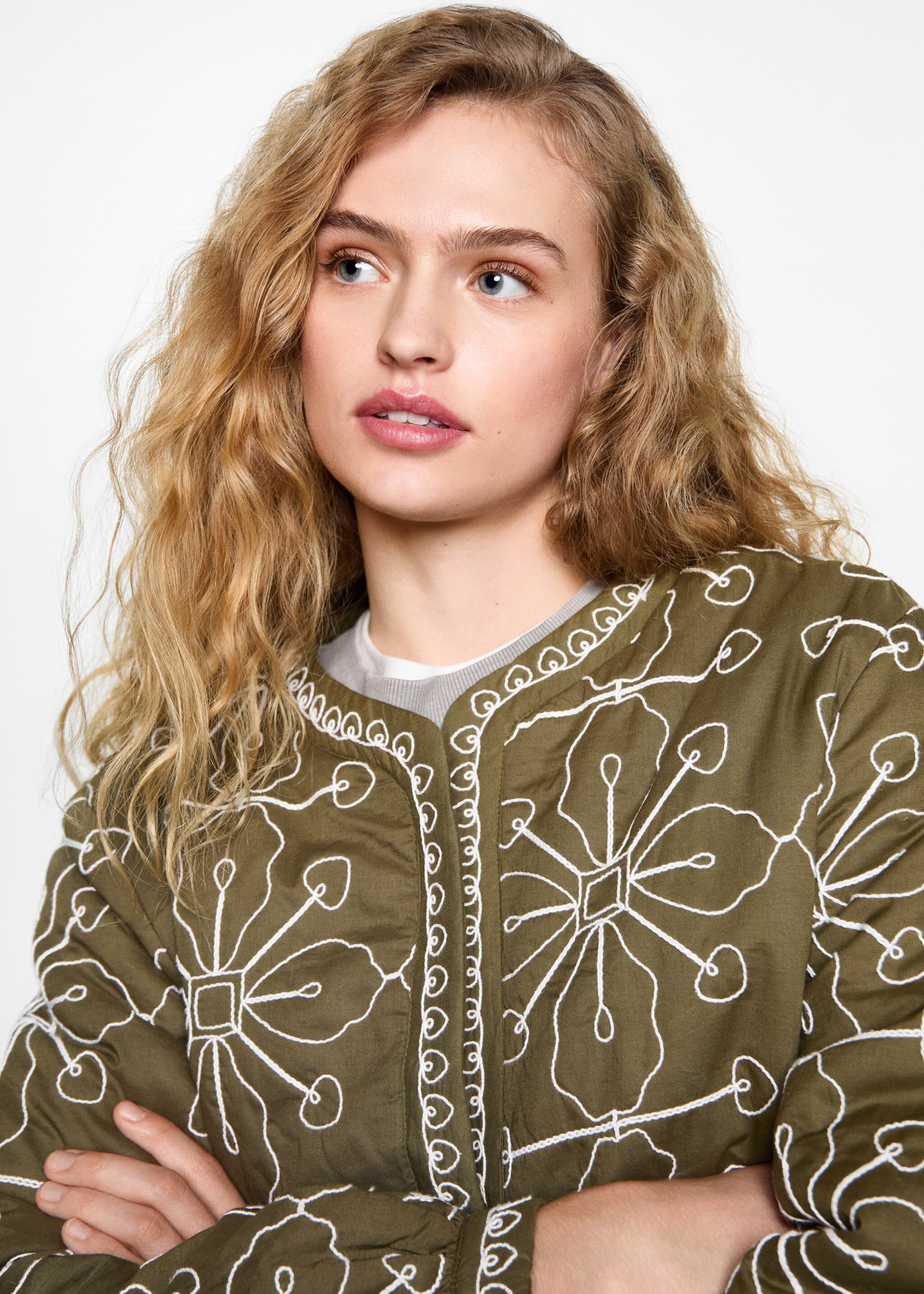 Quilted cotton jacket - Details of the article 1, Olive Green. Ref: 87041514-00.