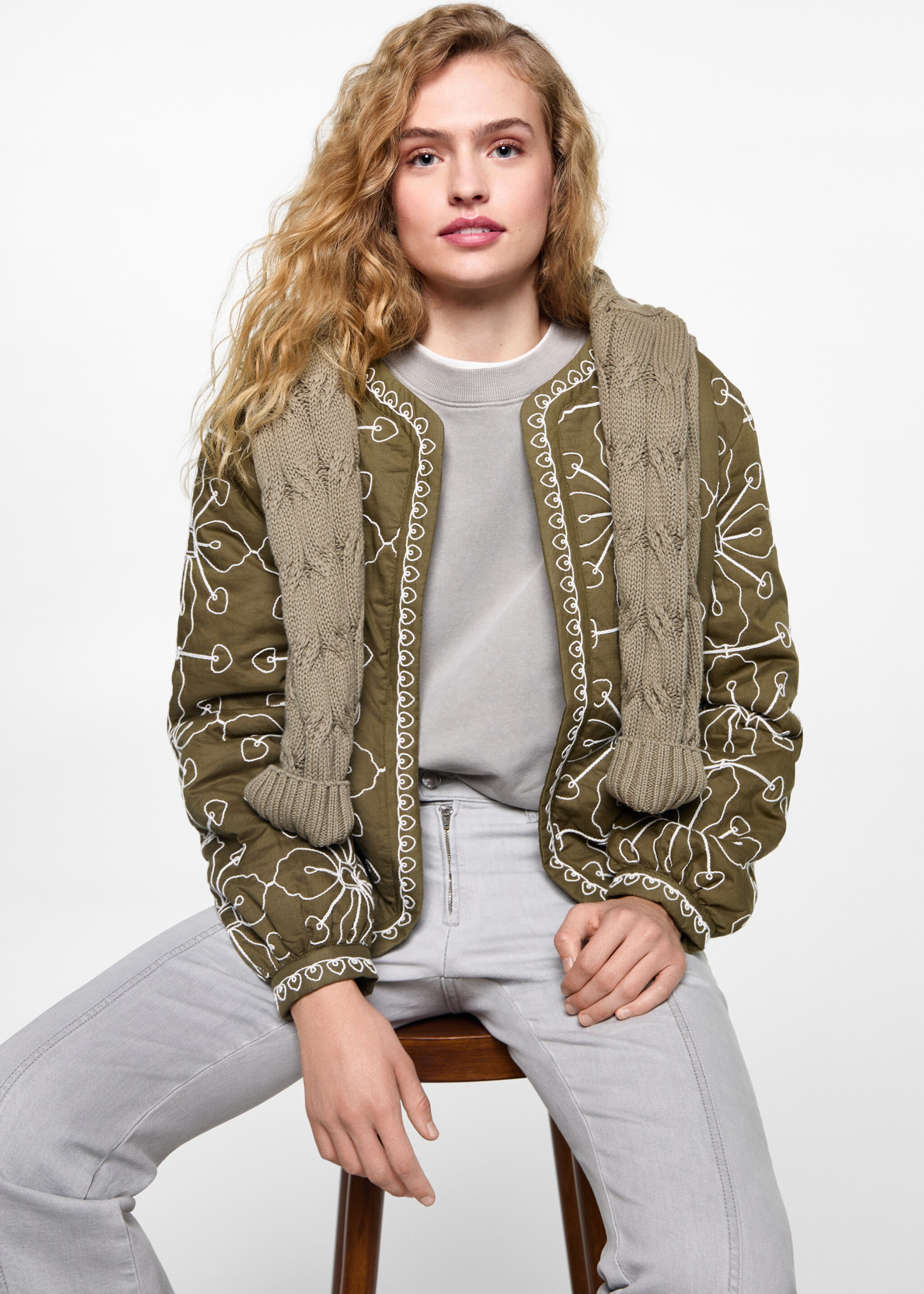Quilted cotton jacket - Details of the article 2, Olive Green. Ref: 87041514-00.