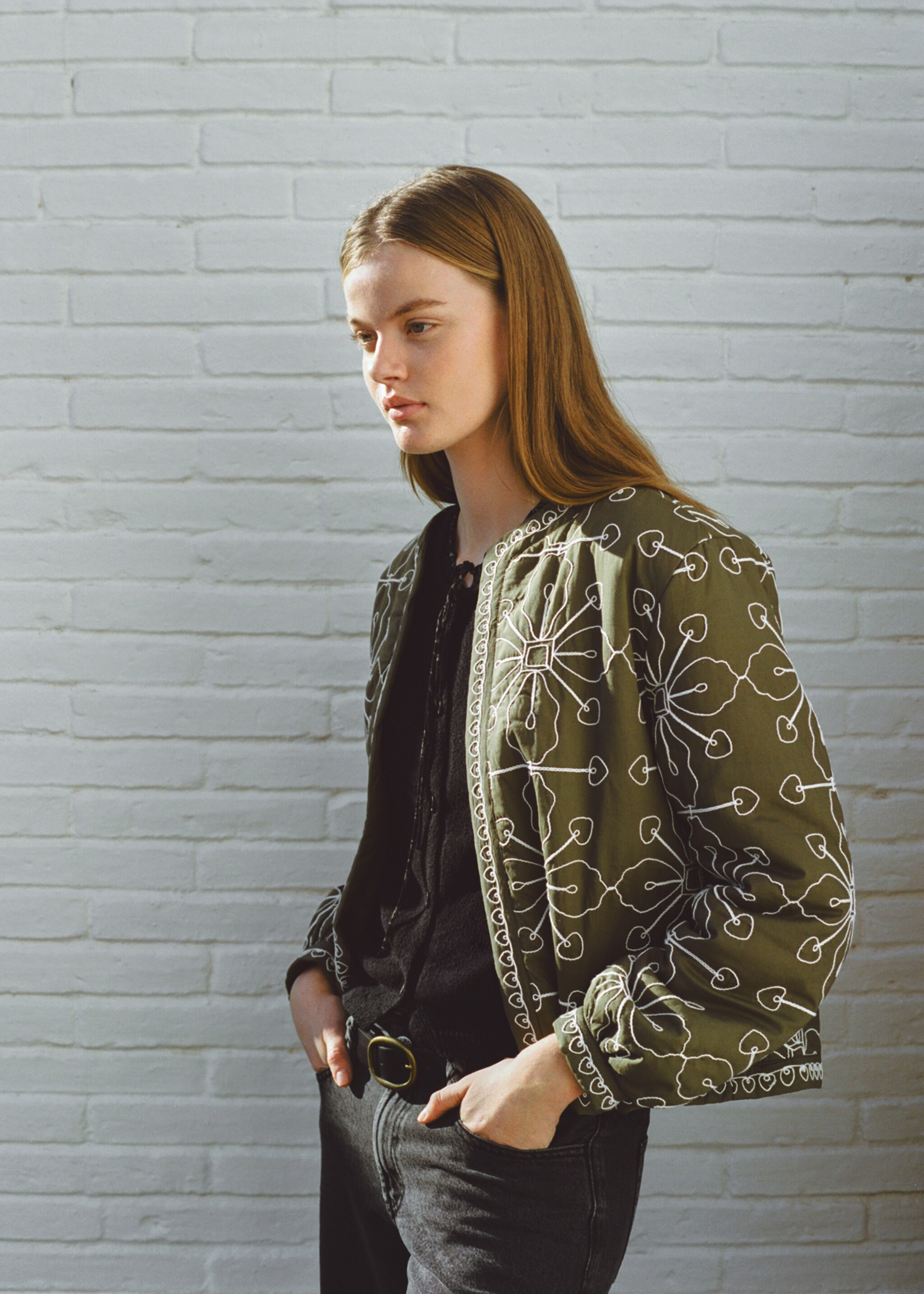 Quilted cotton jacket - Details of the article 5, Olive Green. Ref: 87041514-00.