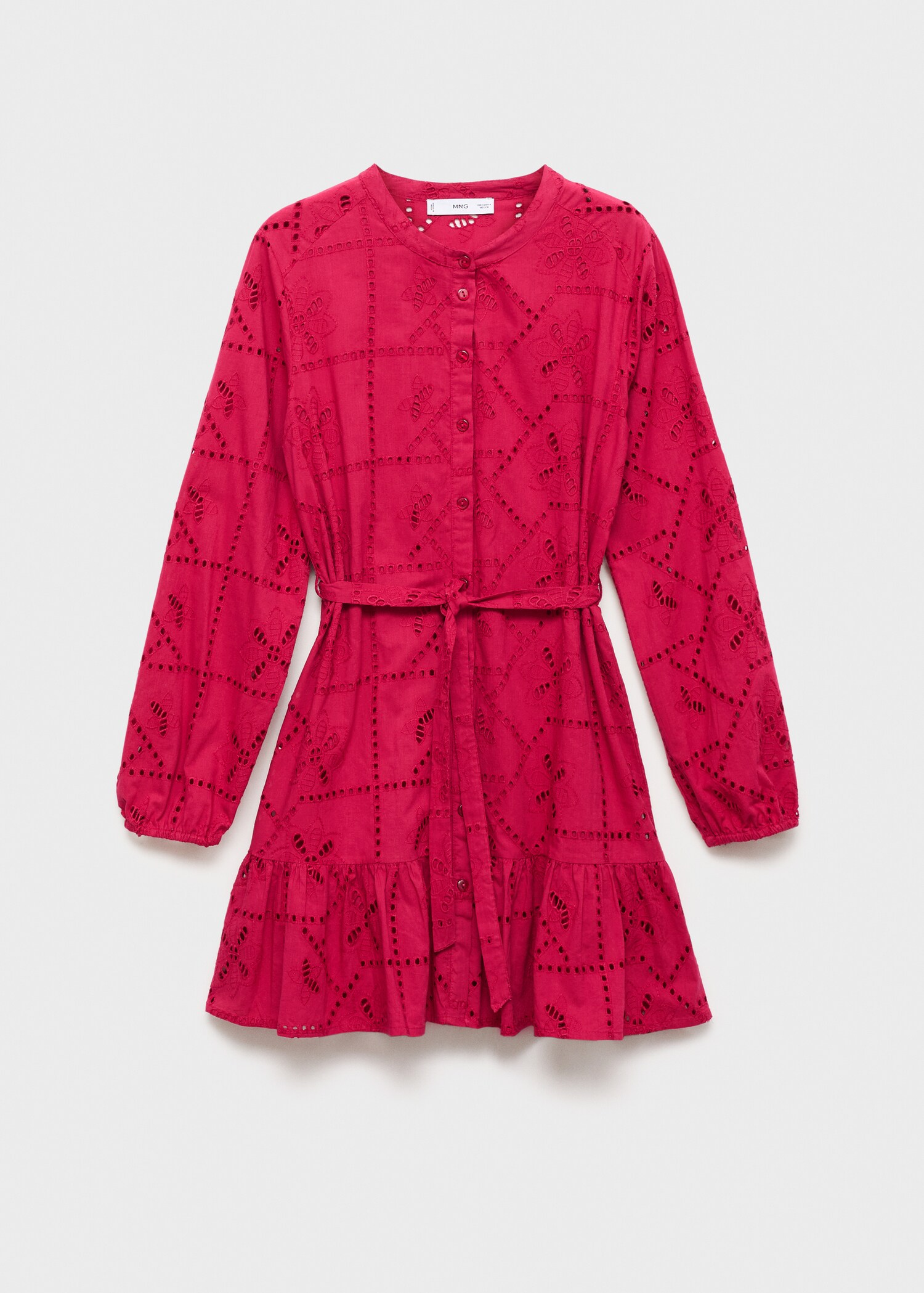 Klänning med volanger och genombrutet broderi - Artikel utan modell