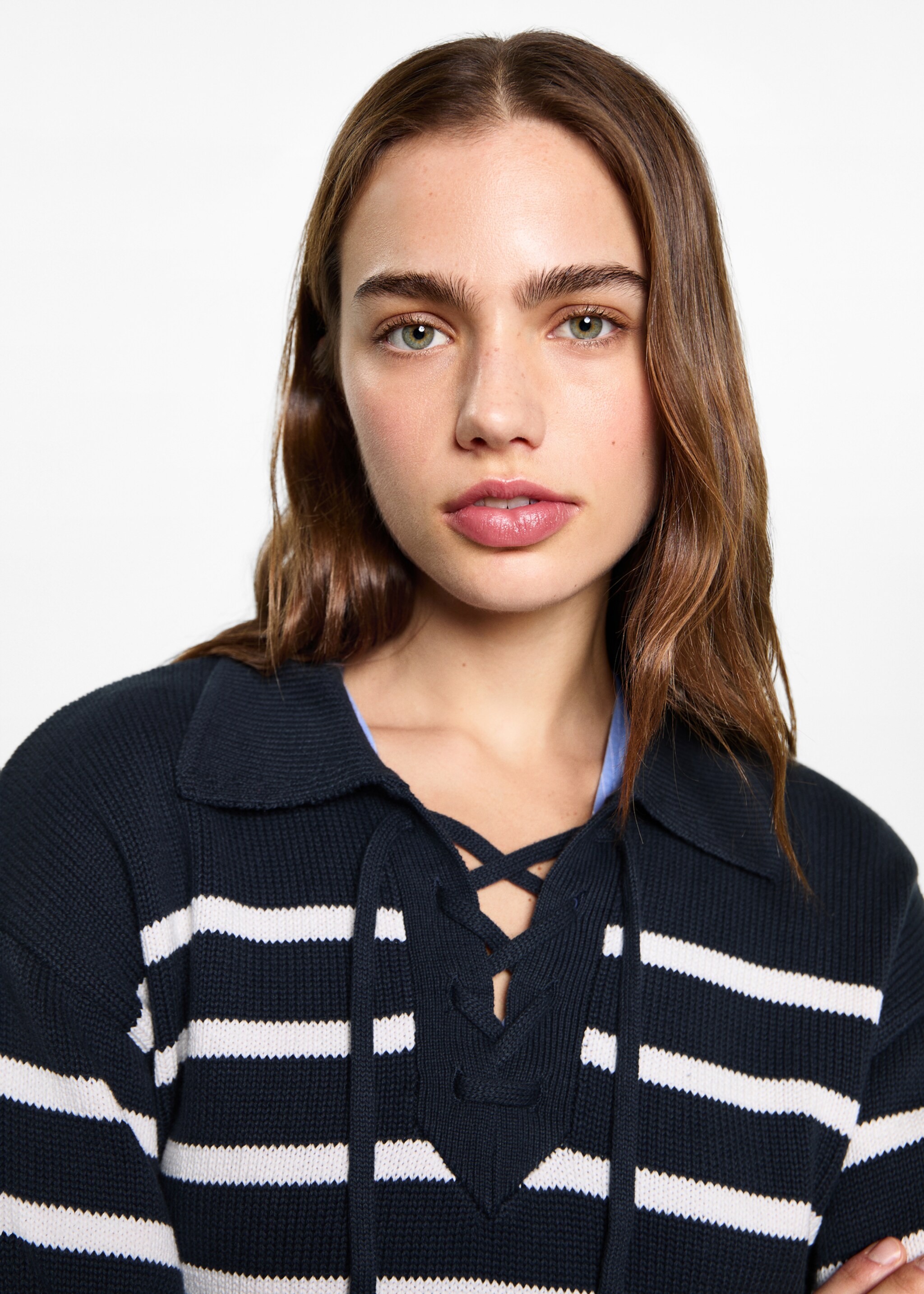 Striped polo-neck sweater - Details of the article 1, Blue. Ref: 87042538-00.
