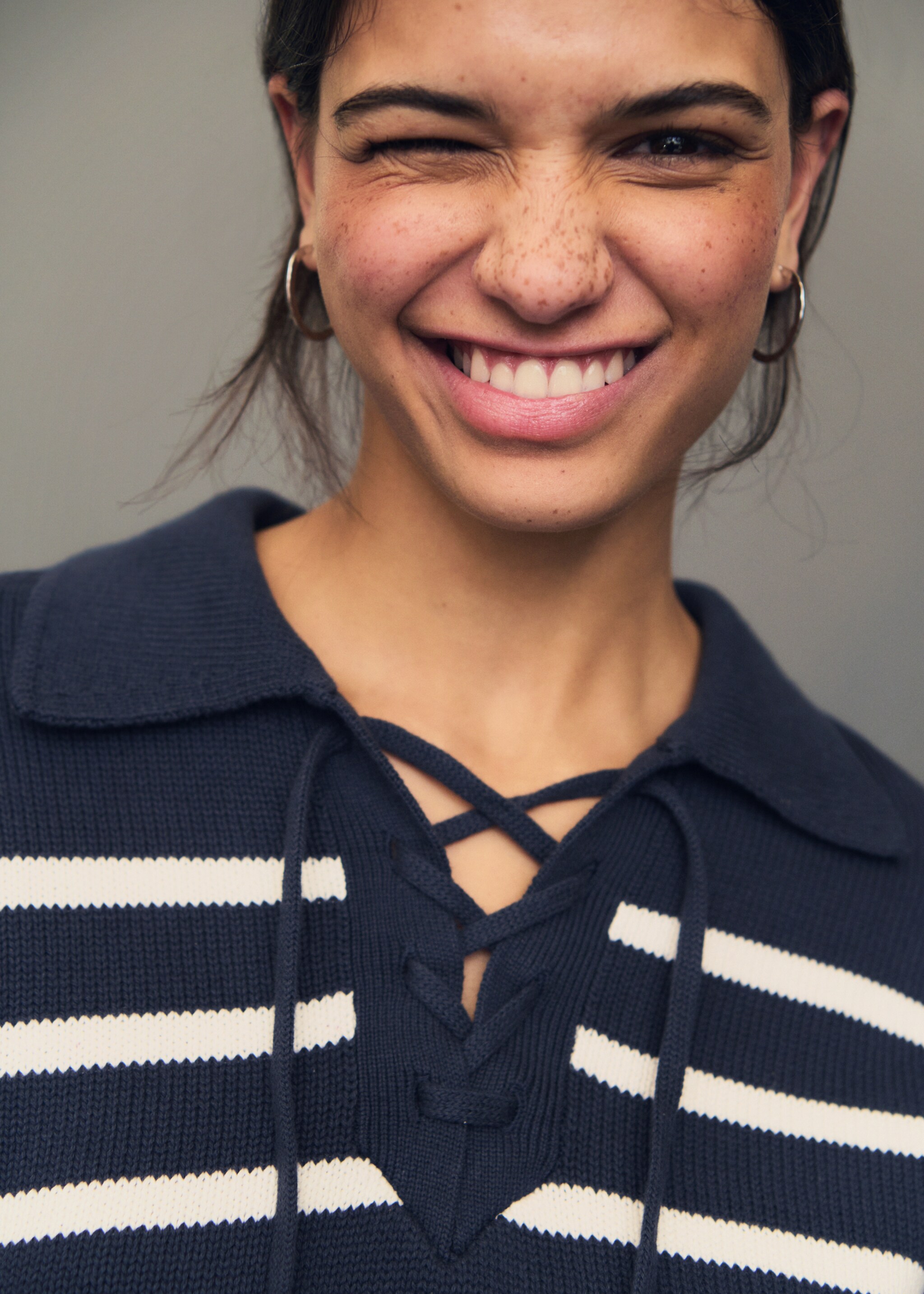 Striped polo-neck sweater - Details of the article 6, Blue. Ref: 87042538-00.