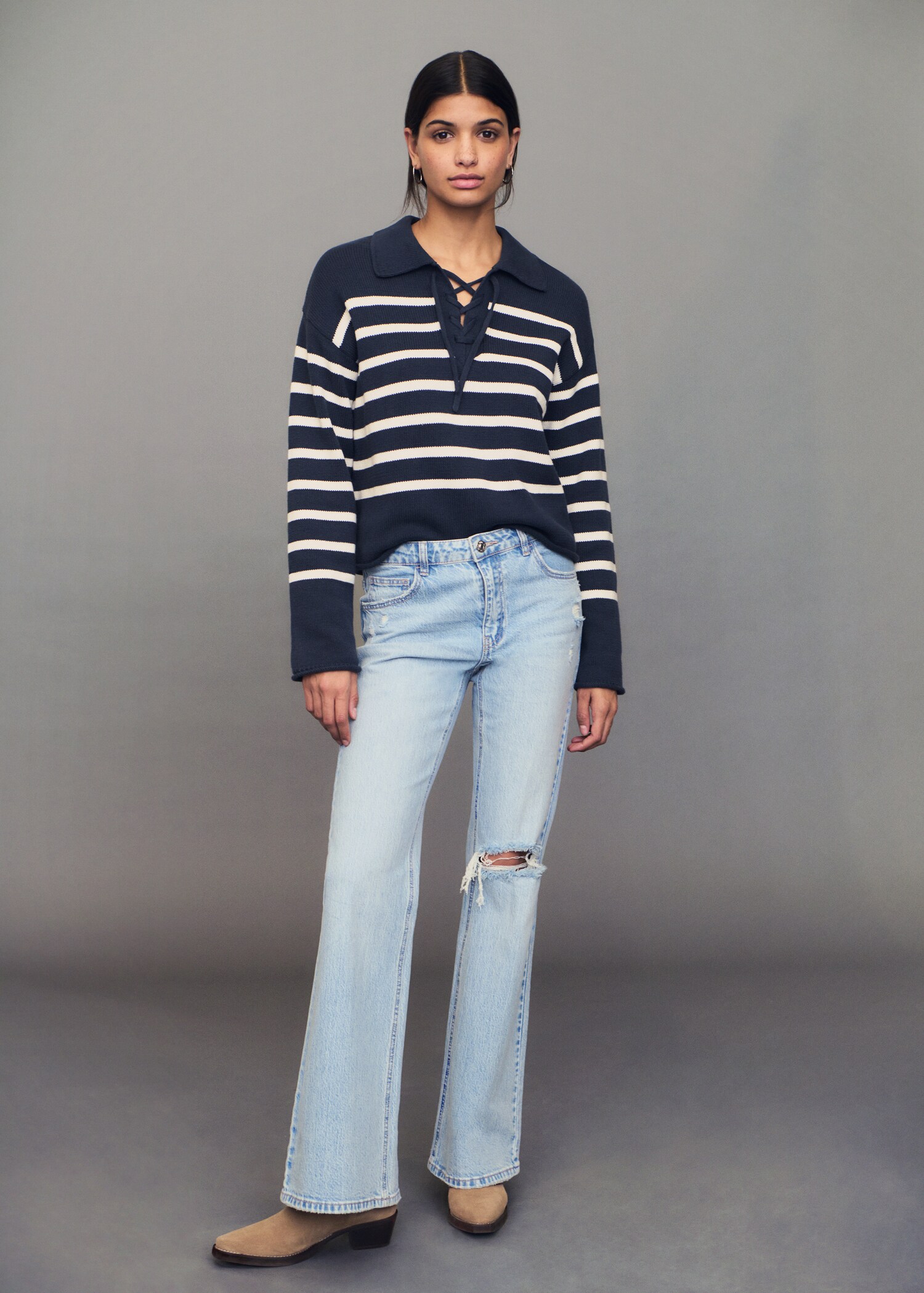 Striped polo-neck sweater - Details of the article 7