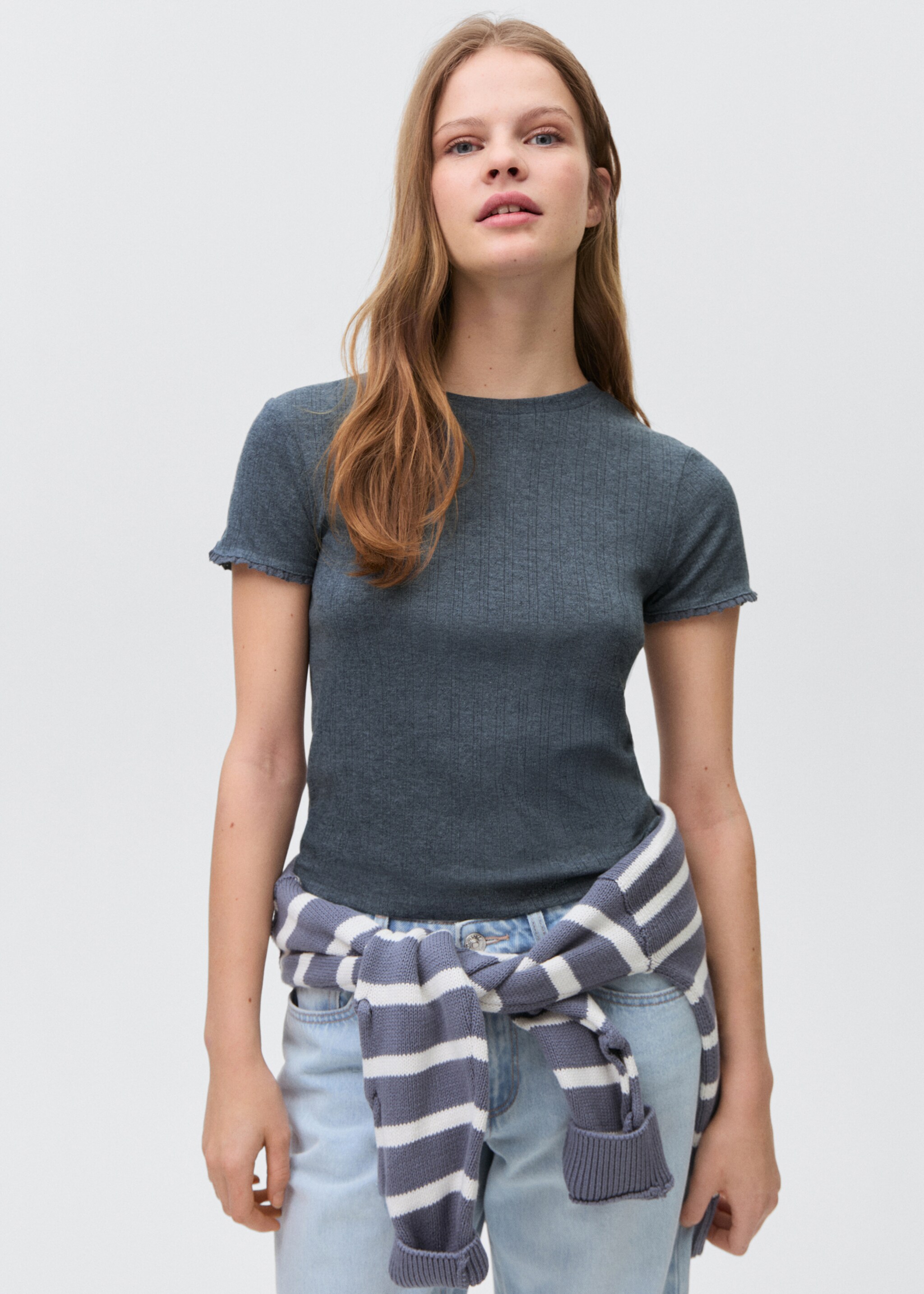 Sleeve detail t-shirt - Medium plane, Blue. Ref: 87042539-00.