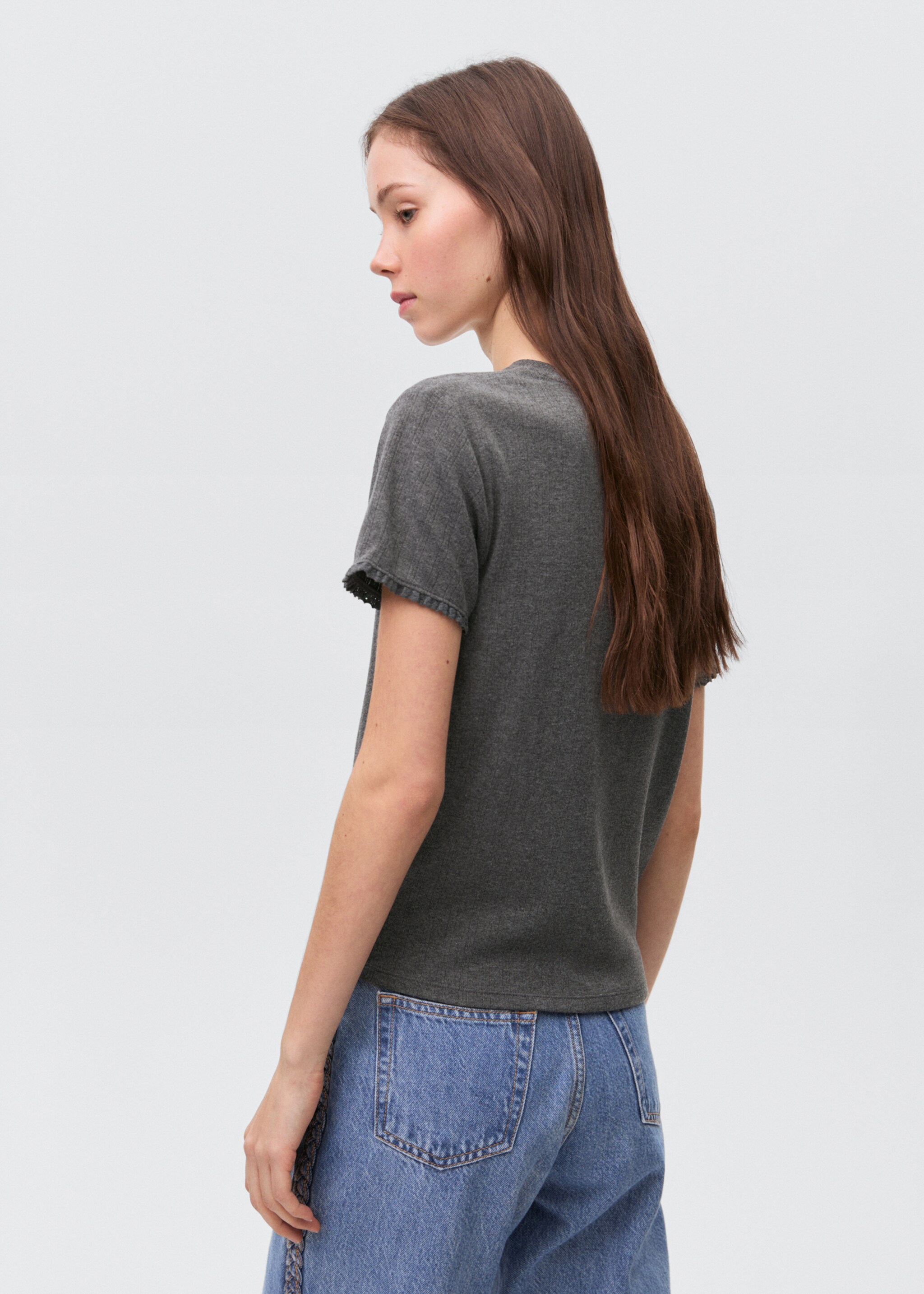 Sleeve detail t-shirt - Reverse of the article, Dark Heather Grey. Ref: 87042539-00.