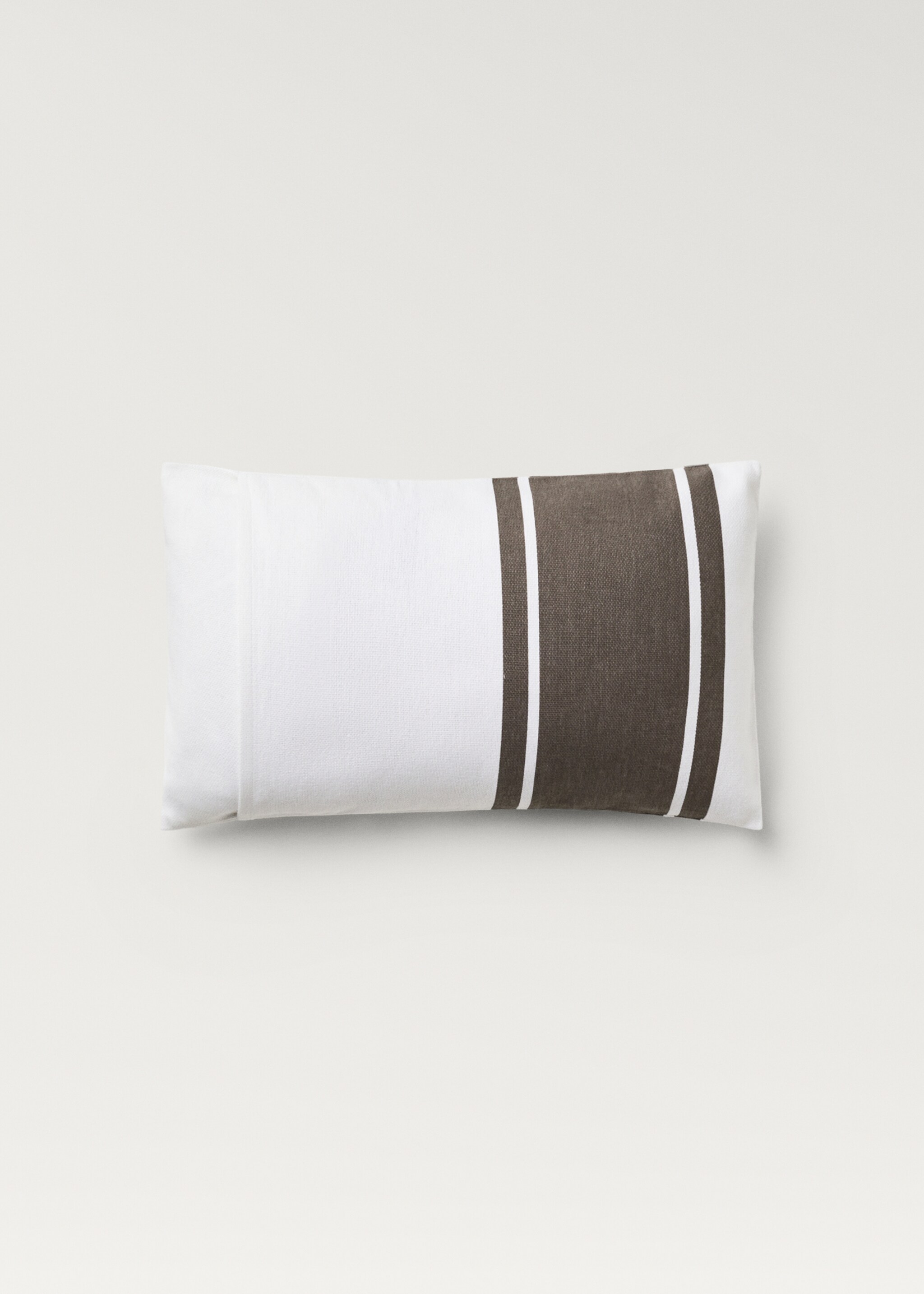 Cotton wide-striped cushion cover 30x50 cm - Details of the article 1, Light/Pastel Brown. Ref: 87042911-00.