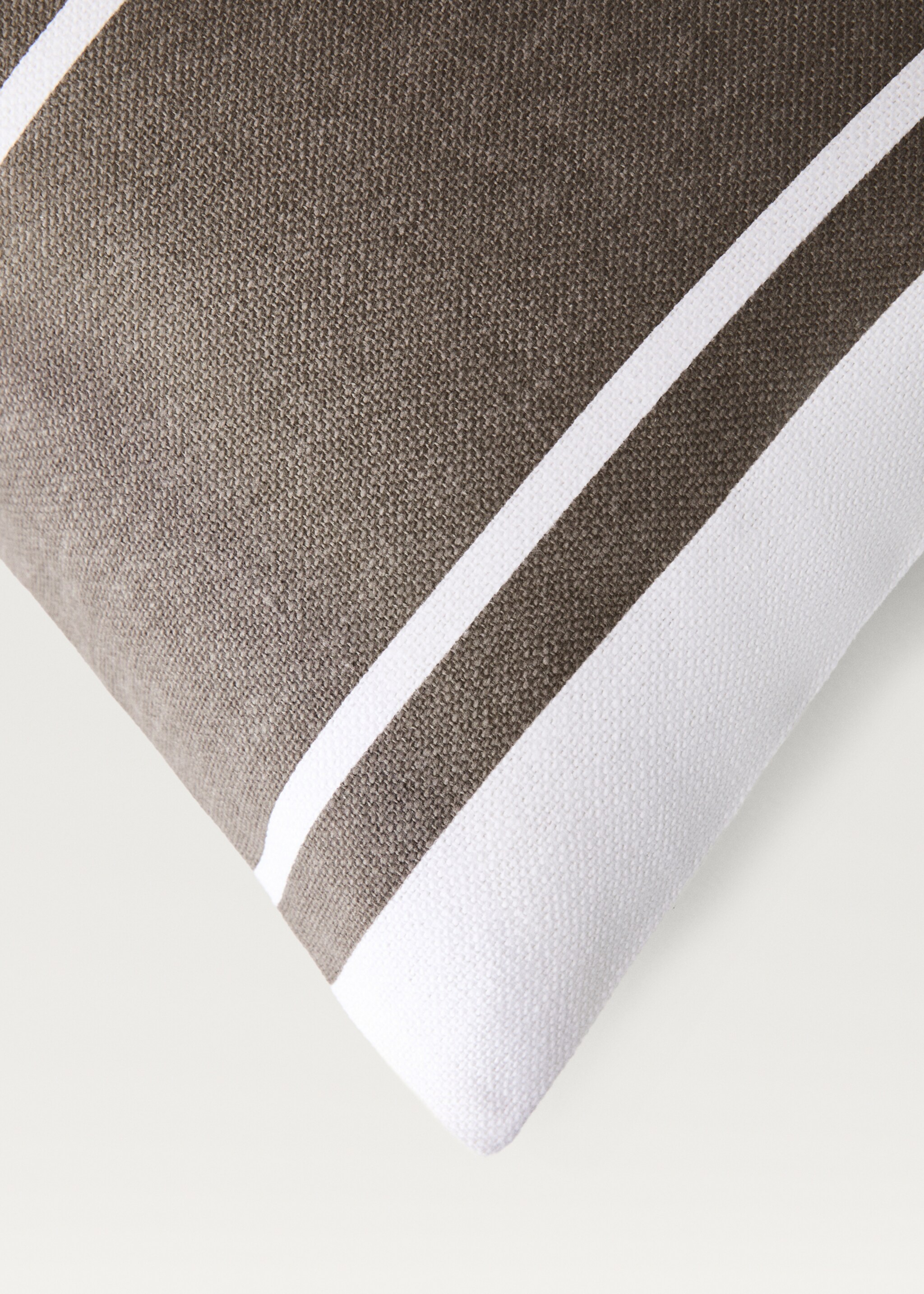 Cotton wide-striped cushion cover 30x50 cm - Details of the article 3, Light/Pastel Brown. Ref: 87042911-00.