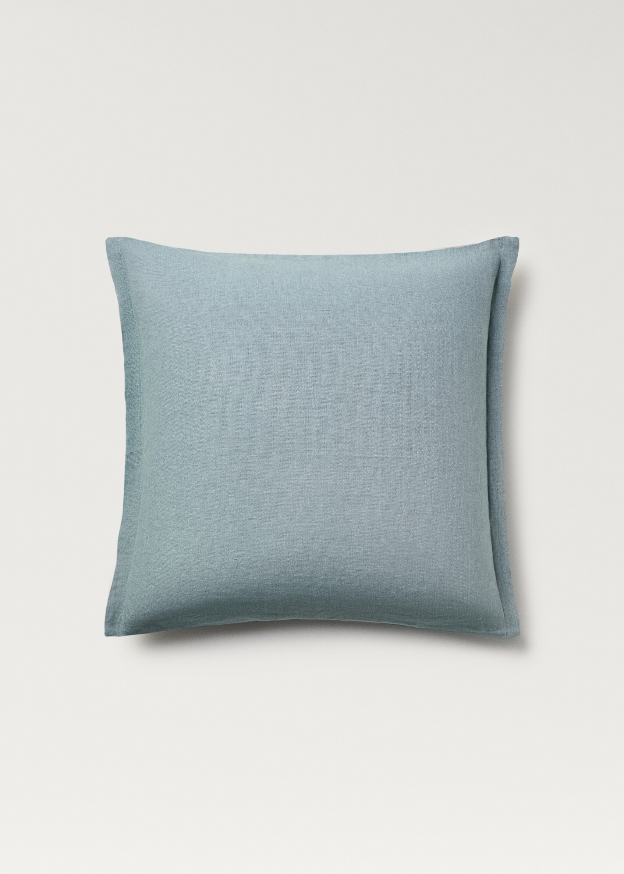 Bicolour linen cushion cover 60x60 cm - Details of the article 1, Aqua Green. Ref: 87042919-00.