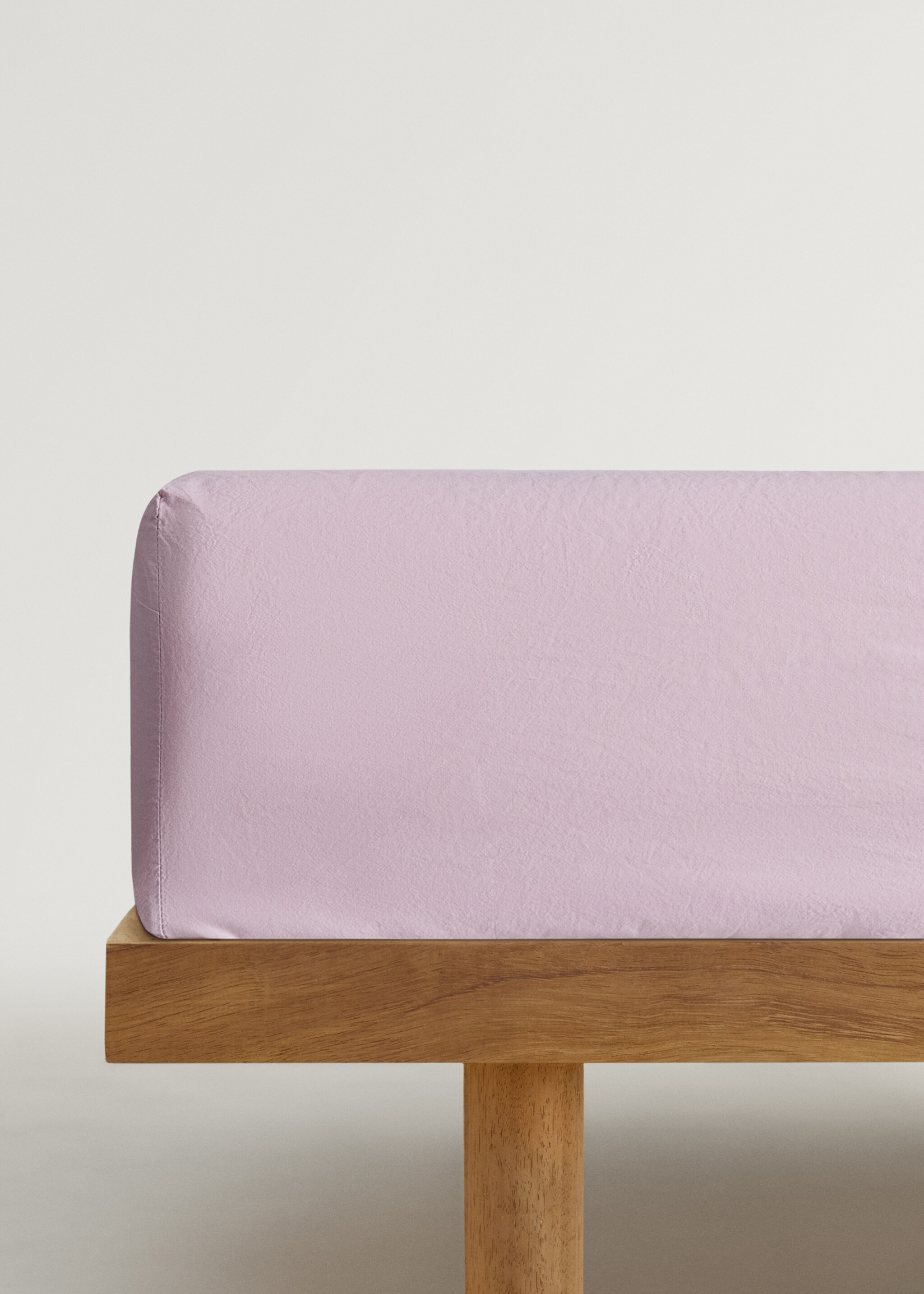 Washed cotton fitted sheet for 150 cm bed - Article without model, Light Pink. Ref: 87042930-00.