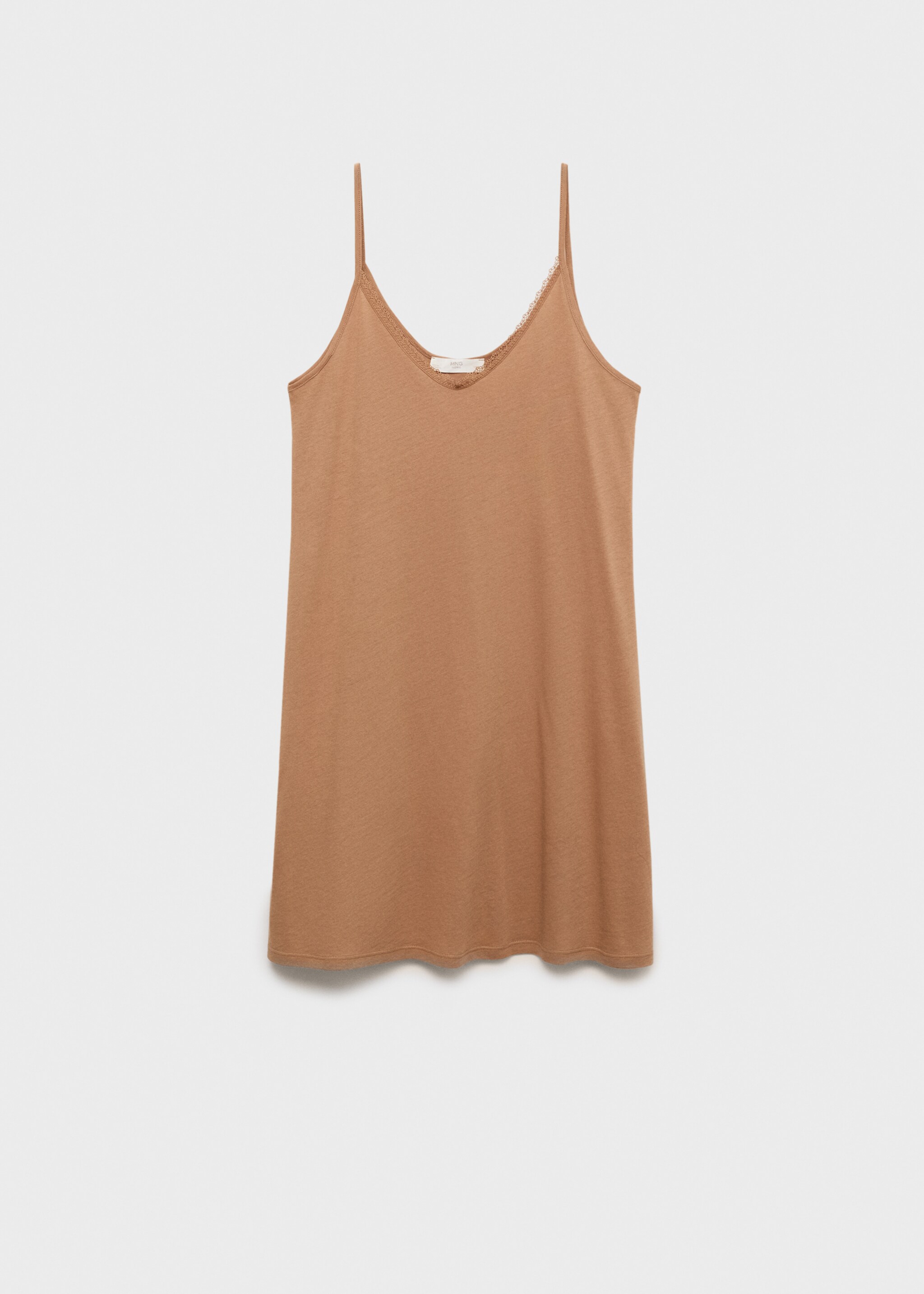 Cotton nightdress with lace trim - Article without model, Medium Brown. Ref: 87042939-00.