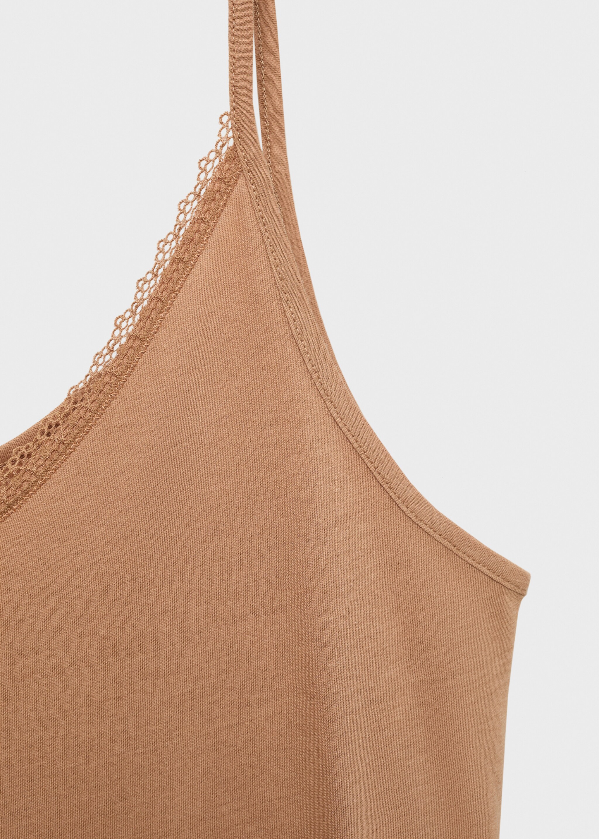 Cotton nightdress with lace trim - Details of the article 8, Medium Brown. Ref: 87042939-00.