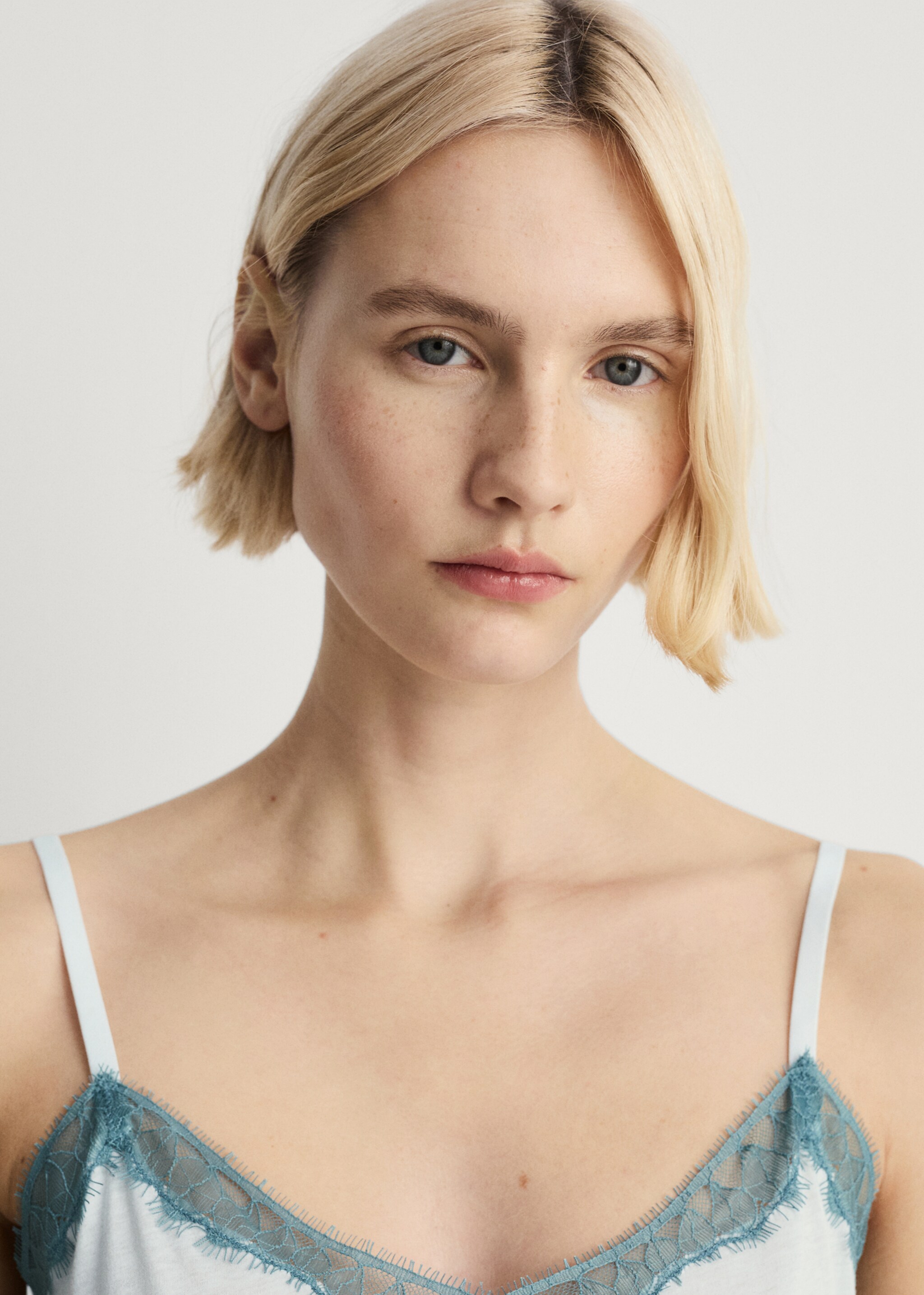 Lace-trimmed nightgown - Details of the article 1, Aqua Green. Ref: 87042940-00.