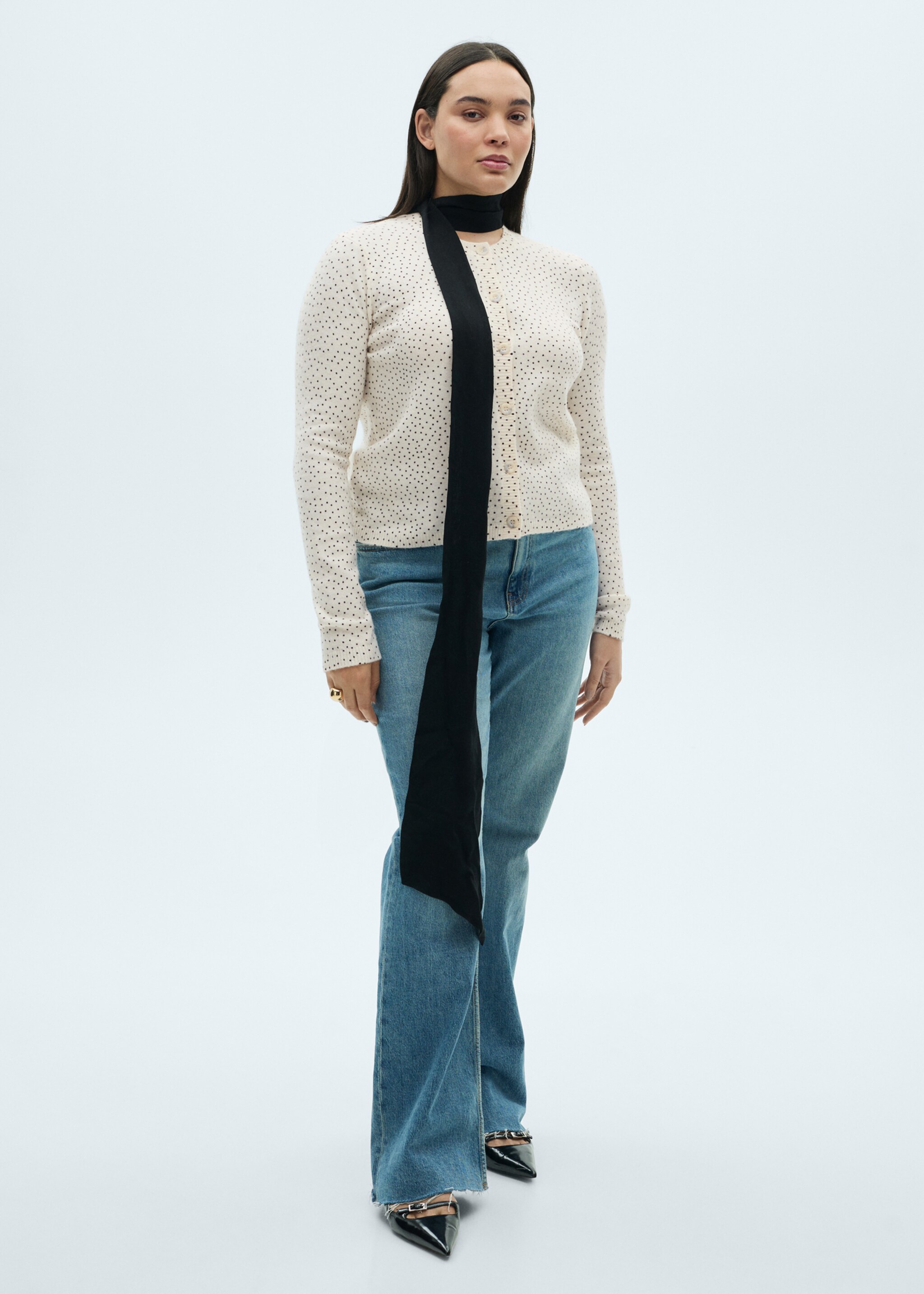 Polka-dot knitted cardigan - Details of the article 3, Ecru. Ref: 87043271-00.