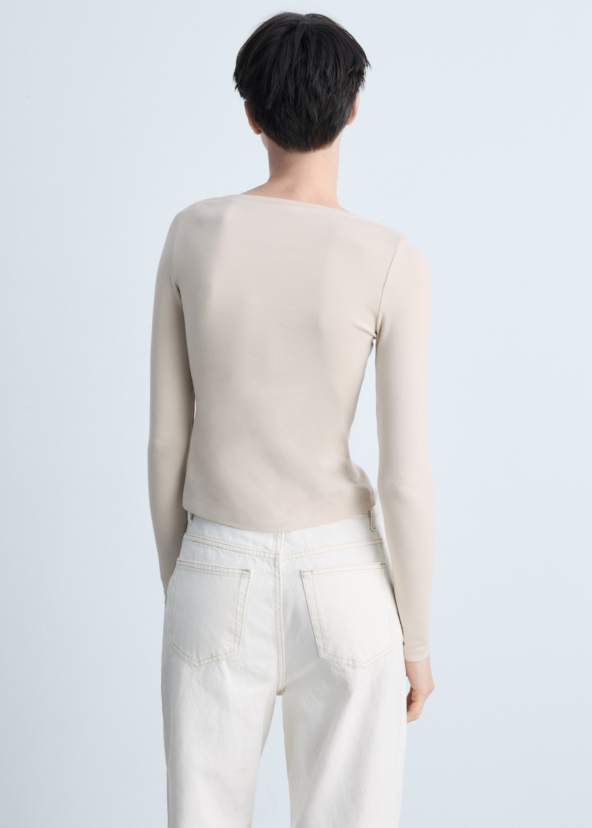 Baumwoll-T-Shirt mit Bateau-Ausschnitt - Rückseite des Artikels, Hellgrau/Pastellgrau. Ref: 87043281-00.