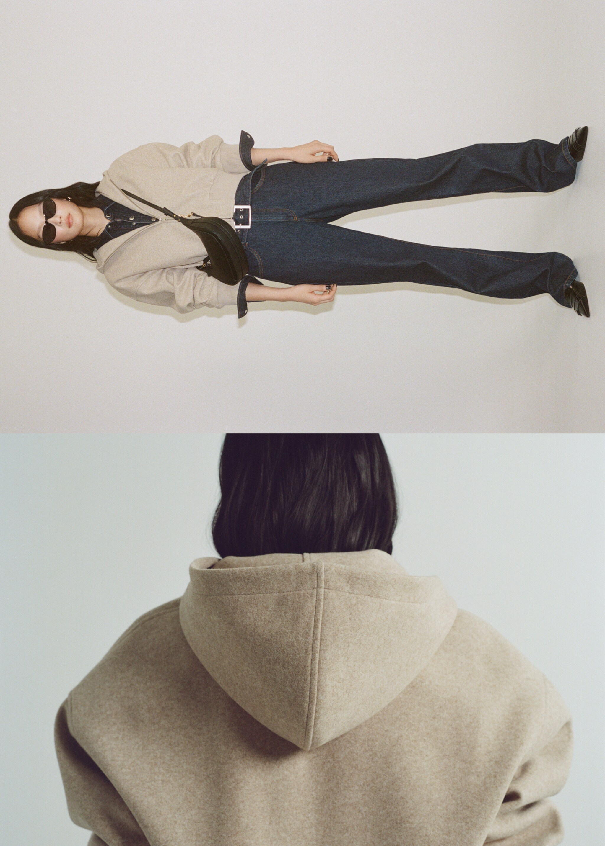 Oversized hooded jacket - Details of the article 7, Sand. Ref: 87043287-00.