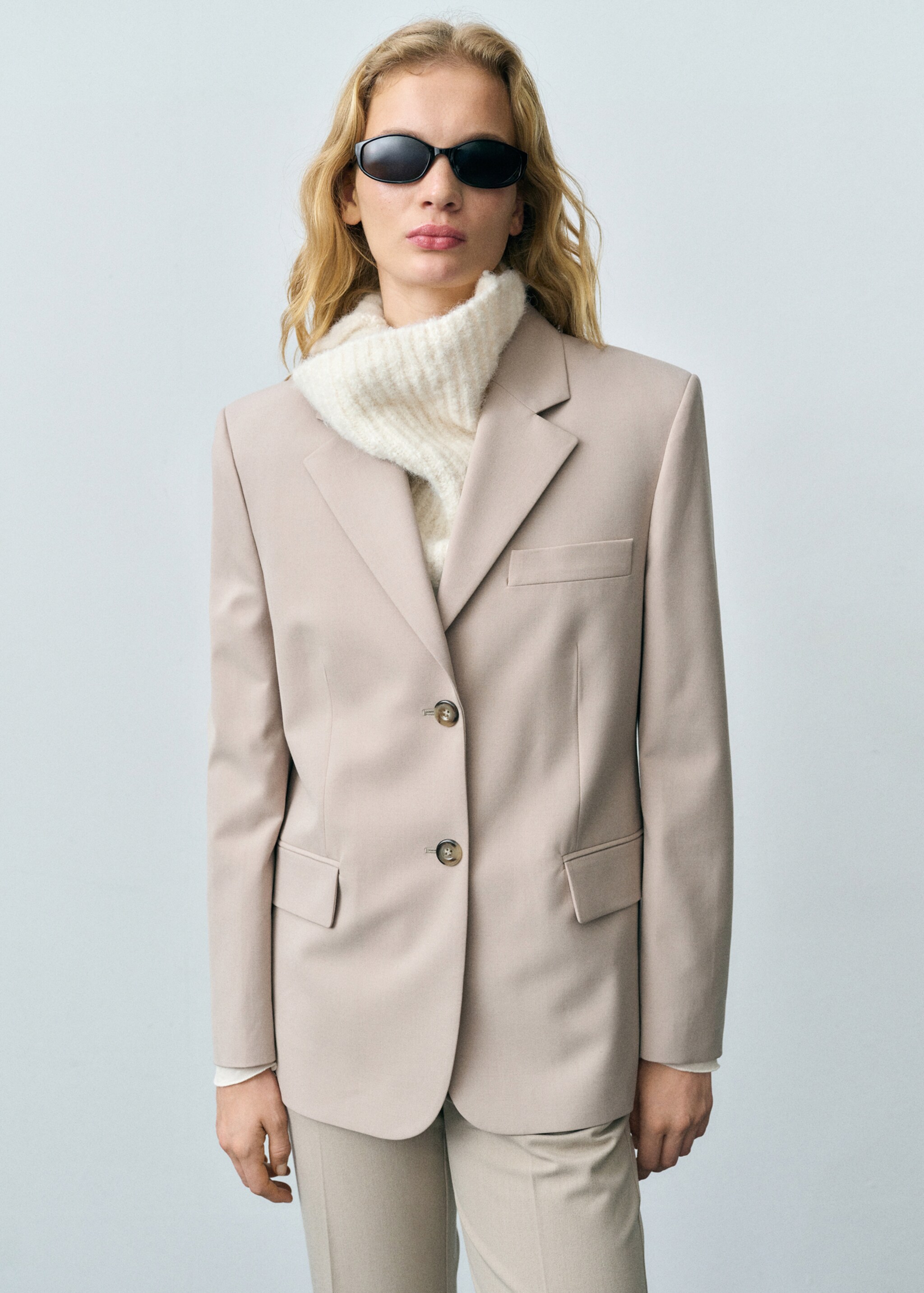 Structured straight-fit jacket - Medium plane, Beige. Ref: 87043288-00.