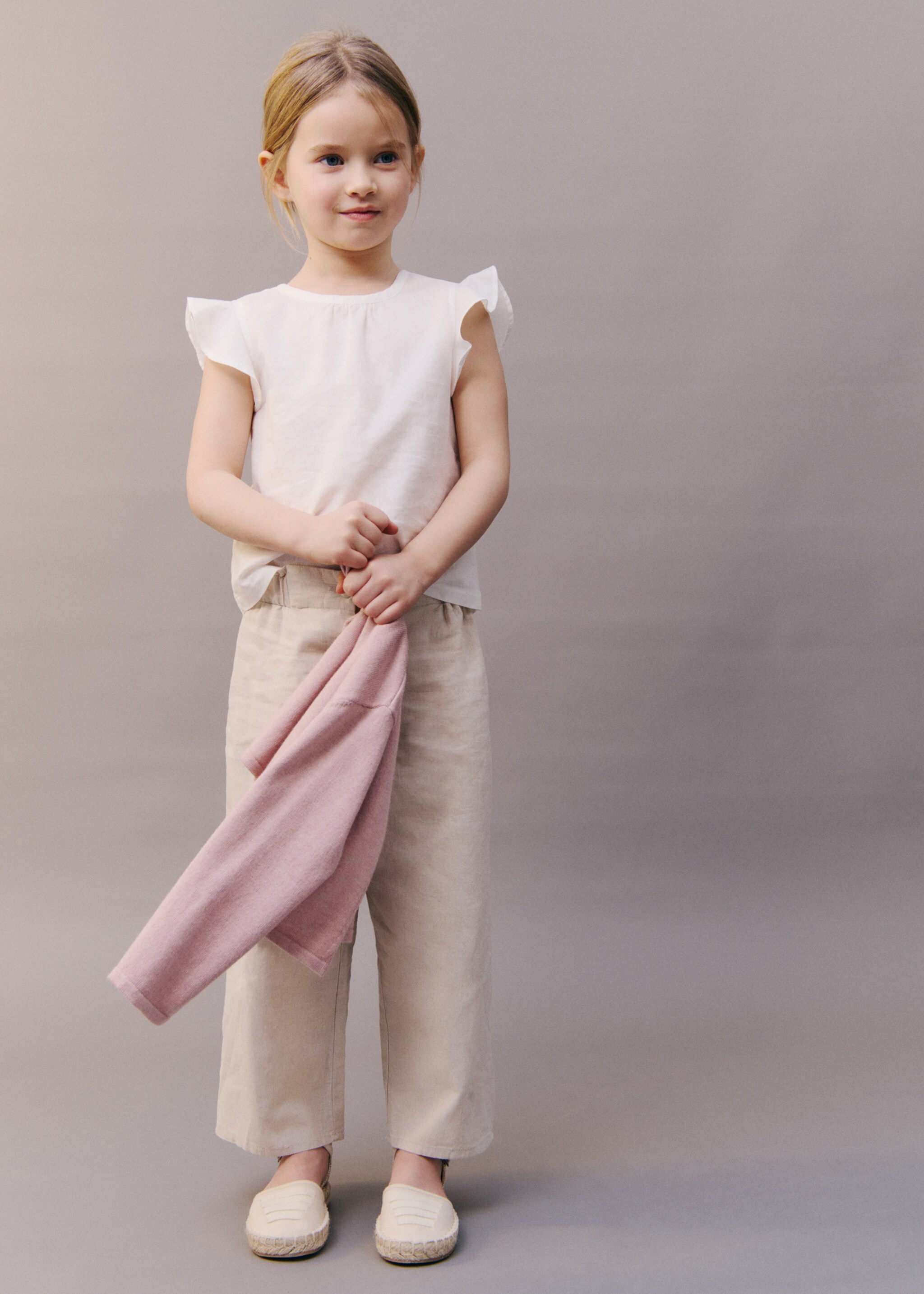 Linen-blend trousers - Details of the article 5, Light/Pastel Grey. Ref: 87043634-00.