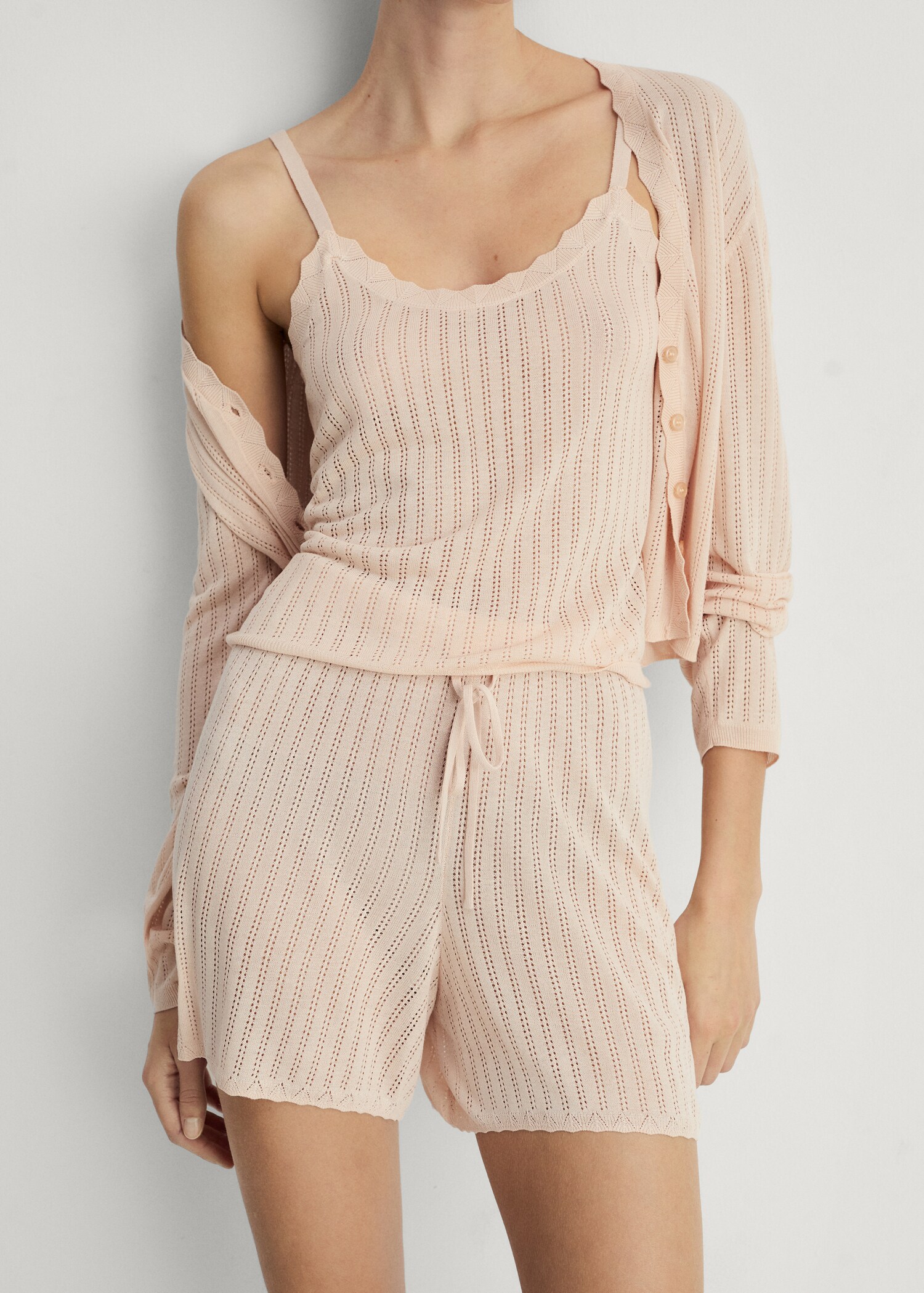 Short de pyjama détail en maille ajourée - Plan moyen