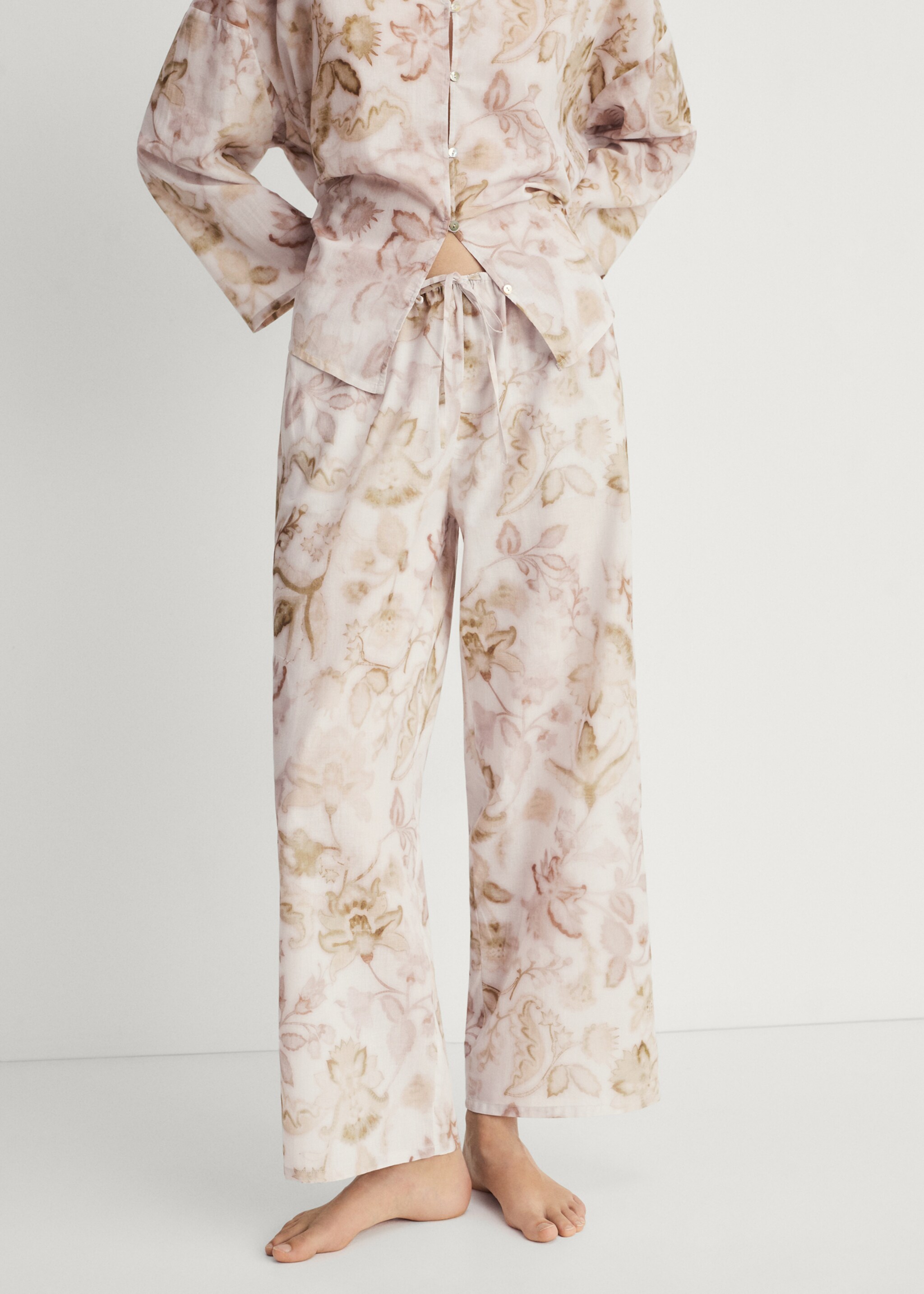 Pyjama trousers with floral detail - Medium plane, Light/Pastel Grey. Ref: 87044068-00.
