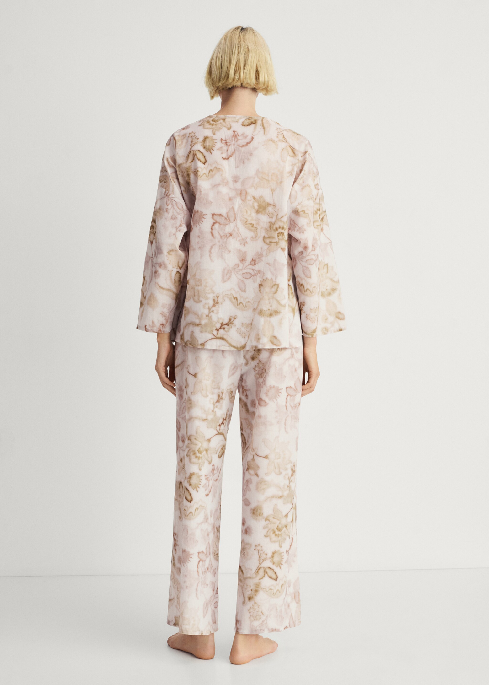 Pyjama trousers with floral detail - Reverse of the article, Light/Pastel Grey. Ref: 87044068-00.