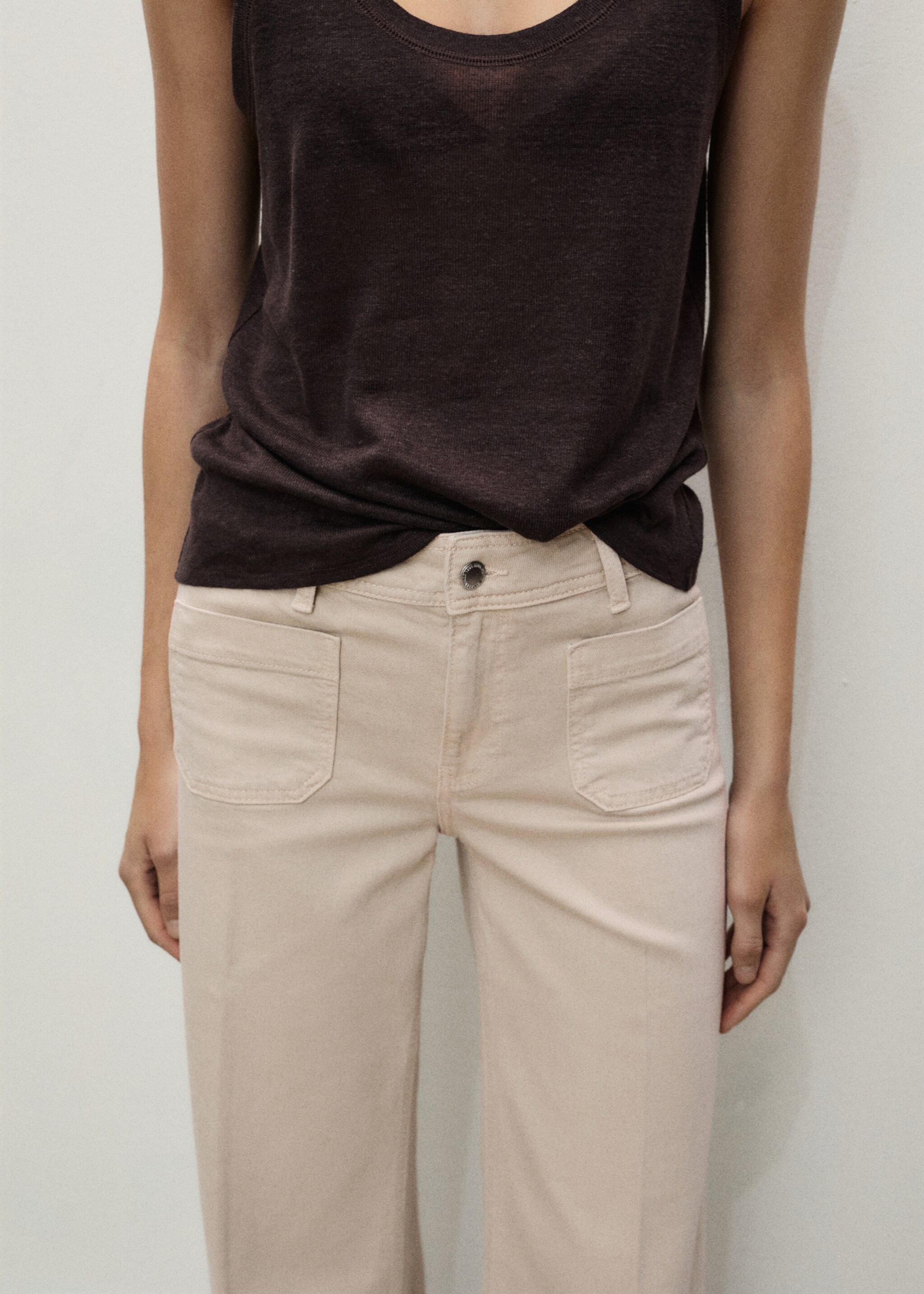 Wide leg jeans with pockets - Details of the article 3, Sand. Ref: 87044071-00.