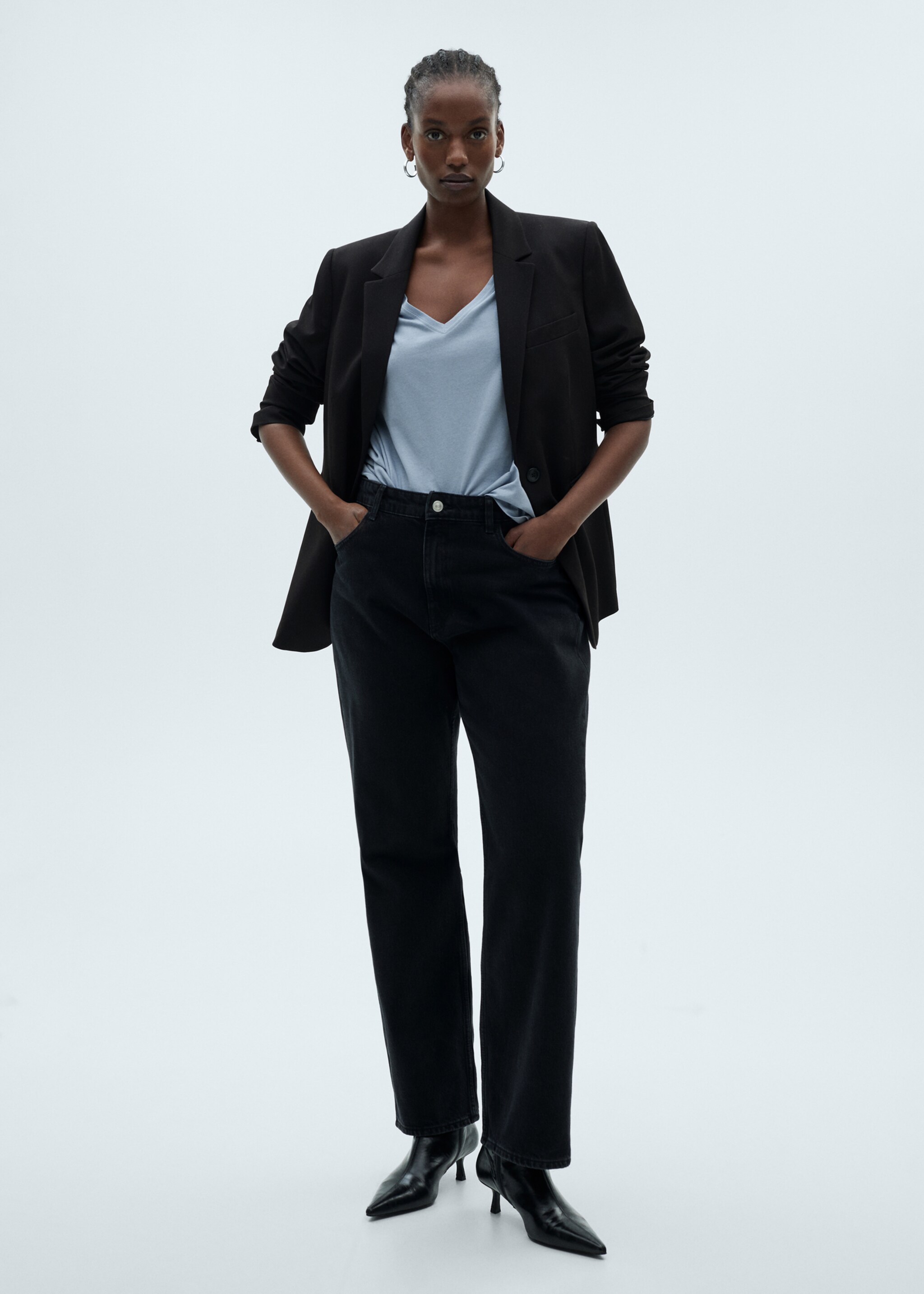 V-neck cotton T-shirt - Details of the article 3, Sky Blue. Ref: 87044074-00.