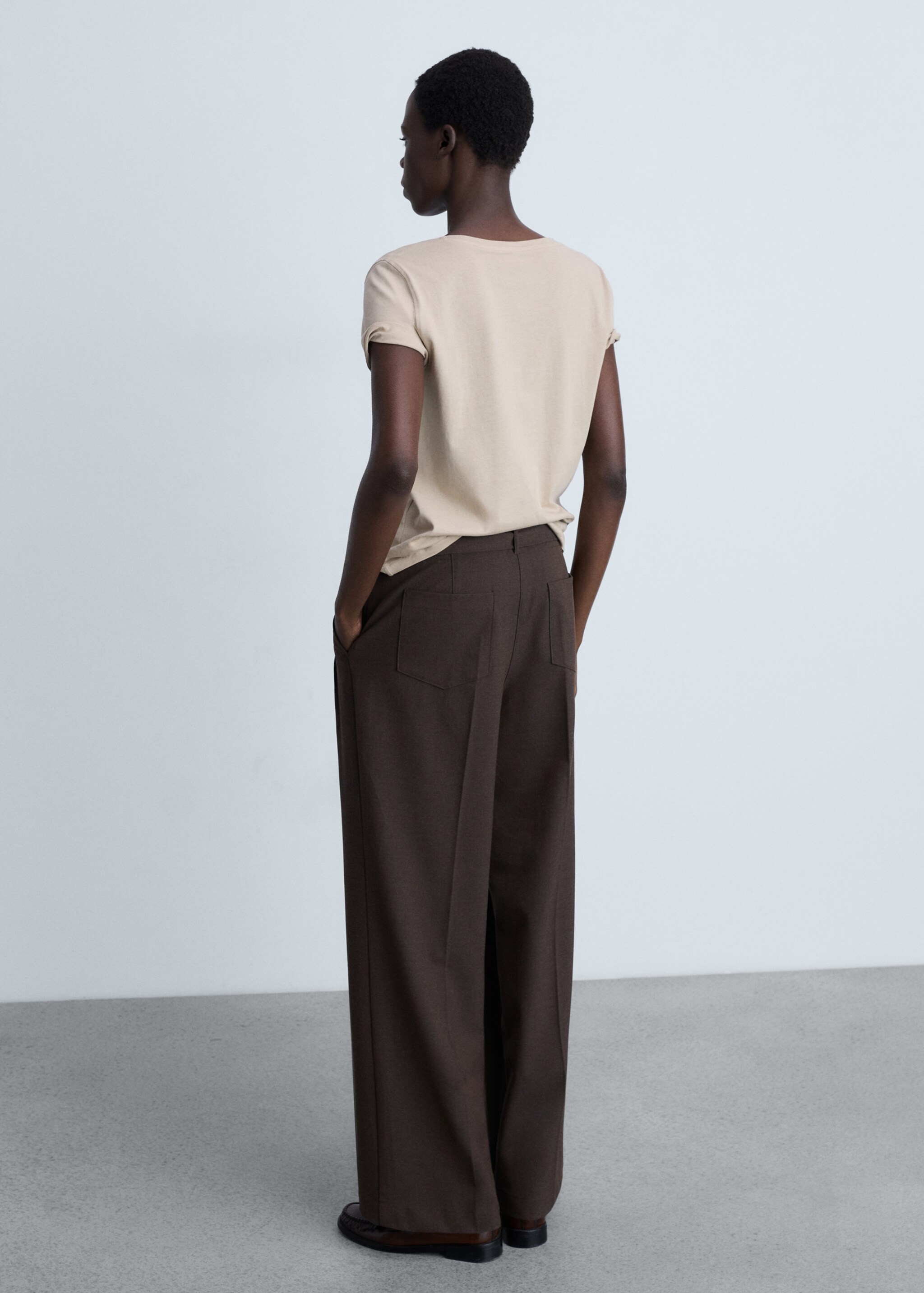 V-neck cotton T-shirt - Reverse of the article, Beige. Ref: 87044075-00.