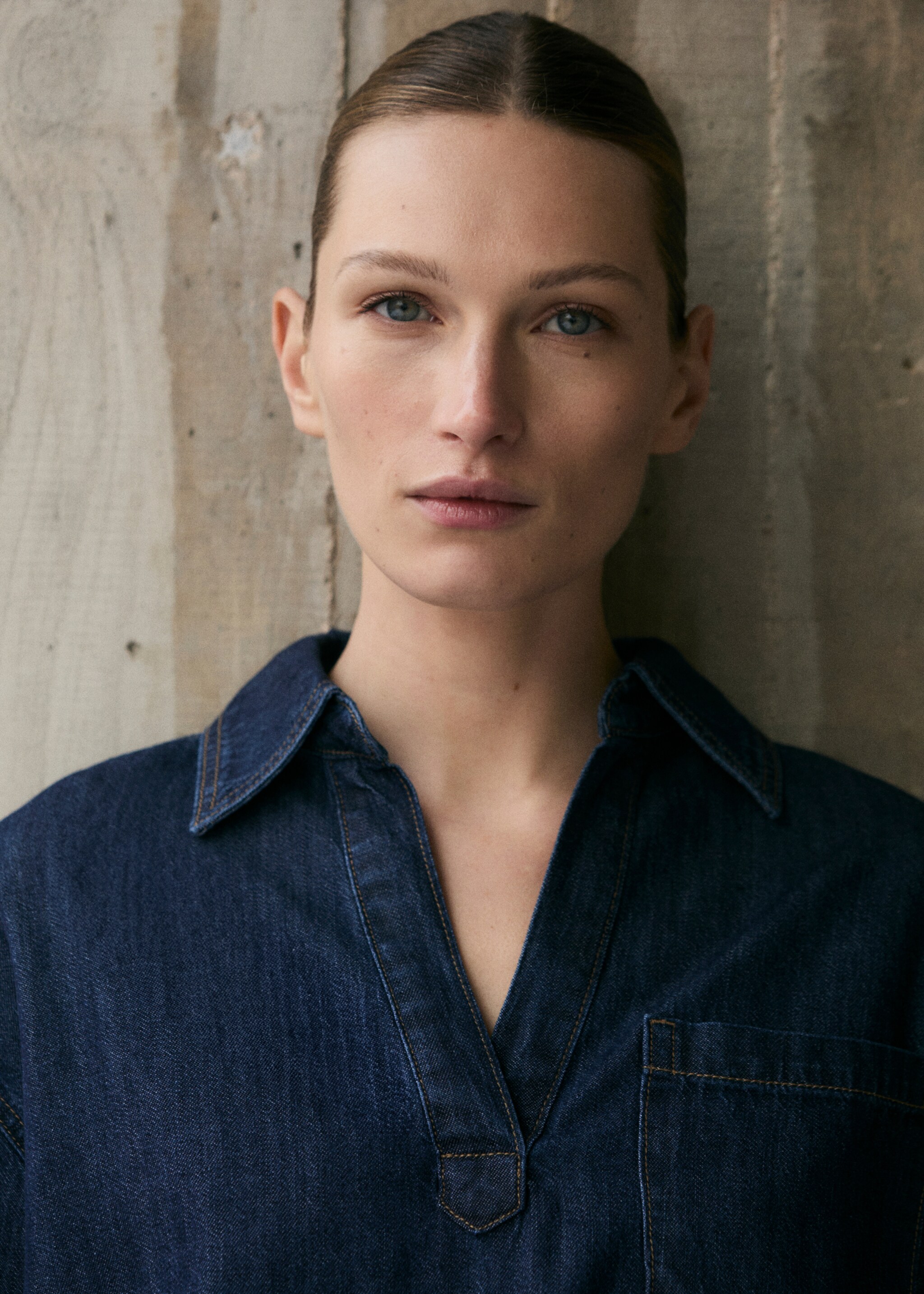 Blusa vaquera algodón - Detalle del artículo 1, Azul oscuro. Ref: 87044076-00.