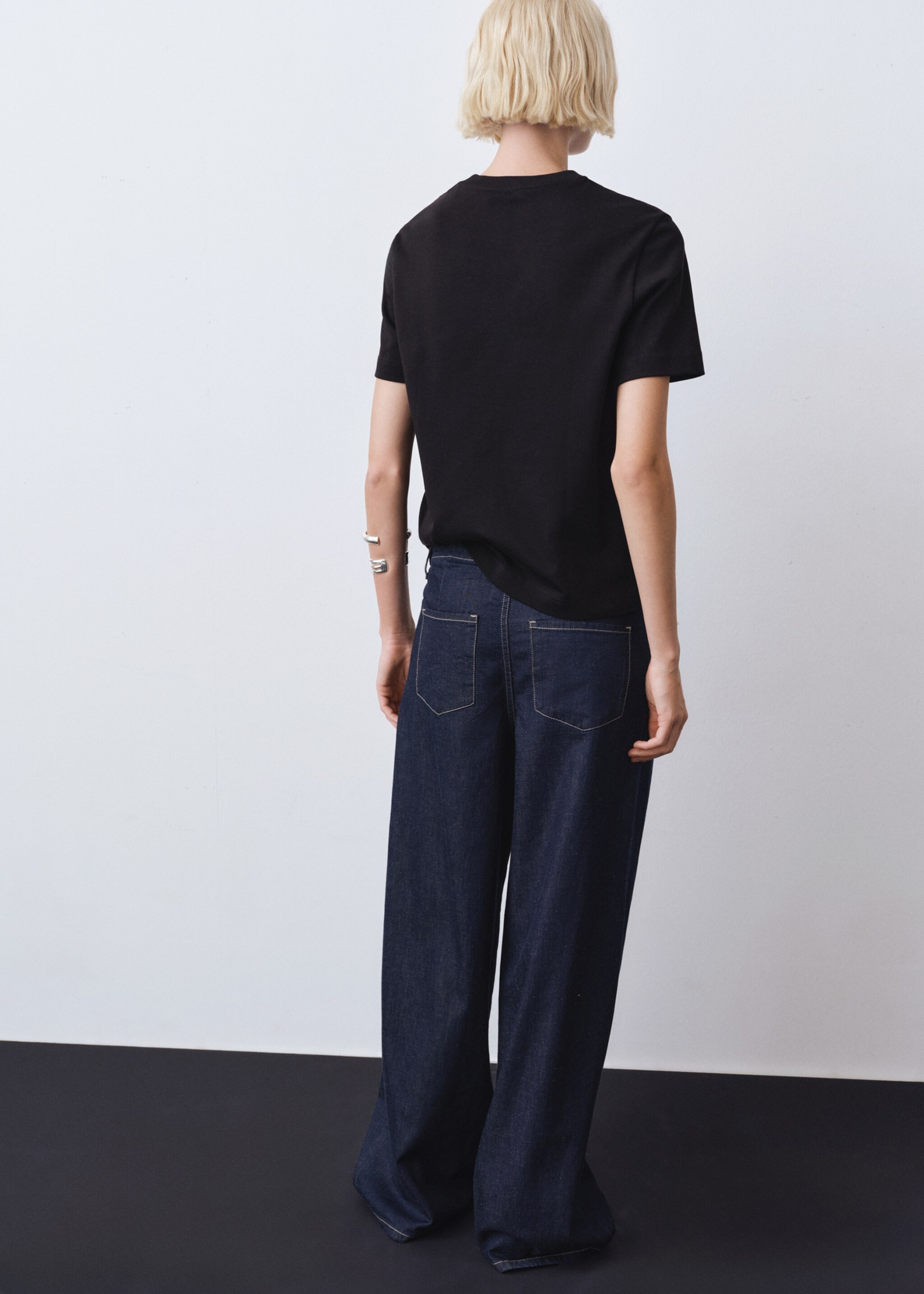 Short-sleeved cotton t-shirt - Reverse of the article, Black. Ref: 87044082-00.
