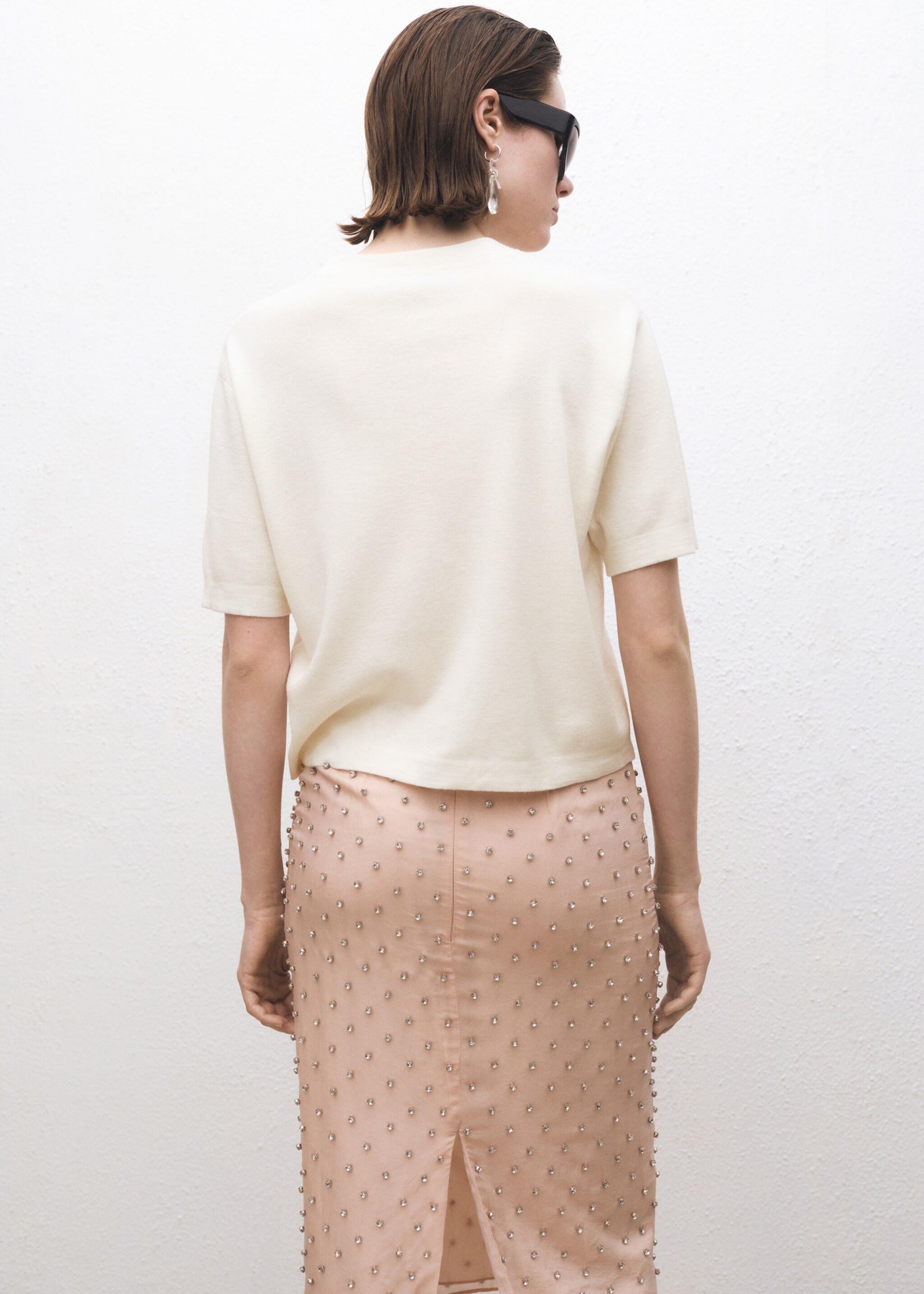 Short-sleeved wool-blend sweater - Reverse of the article, Ecru. Ref: 87044089-00.