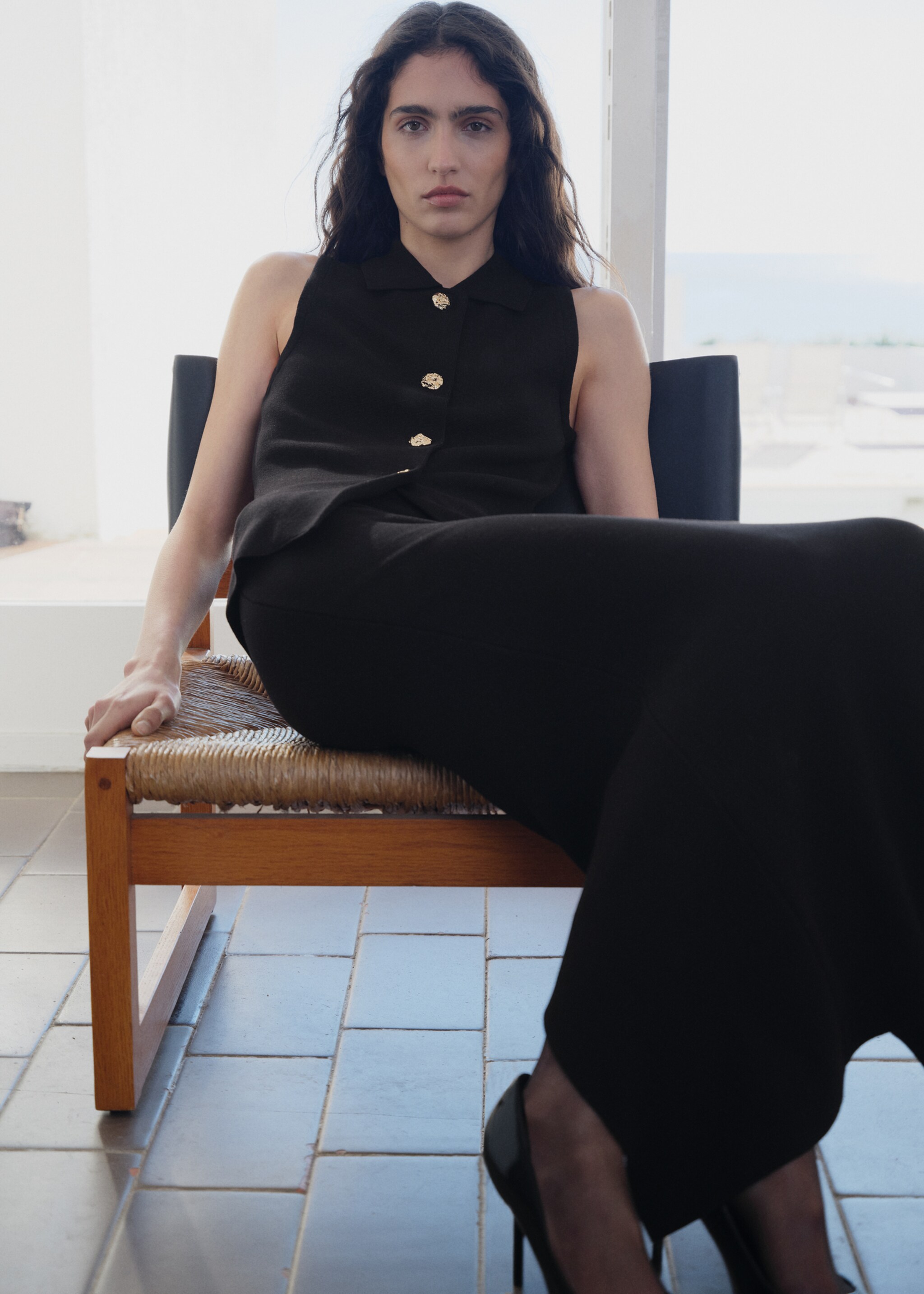 Fine knit midi skirt - Medium plane, Black. Ref: 87044090-00.