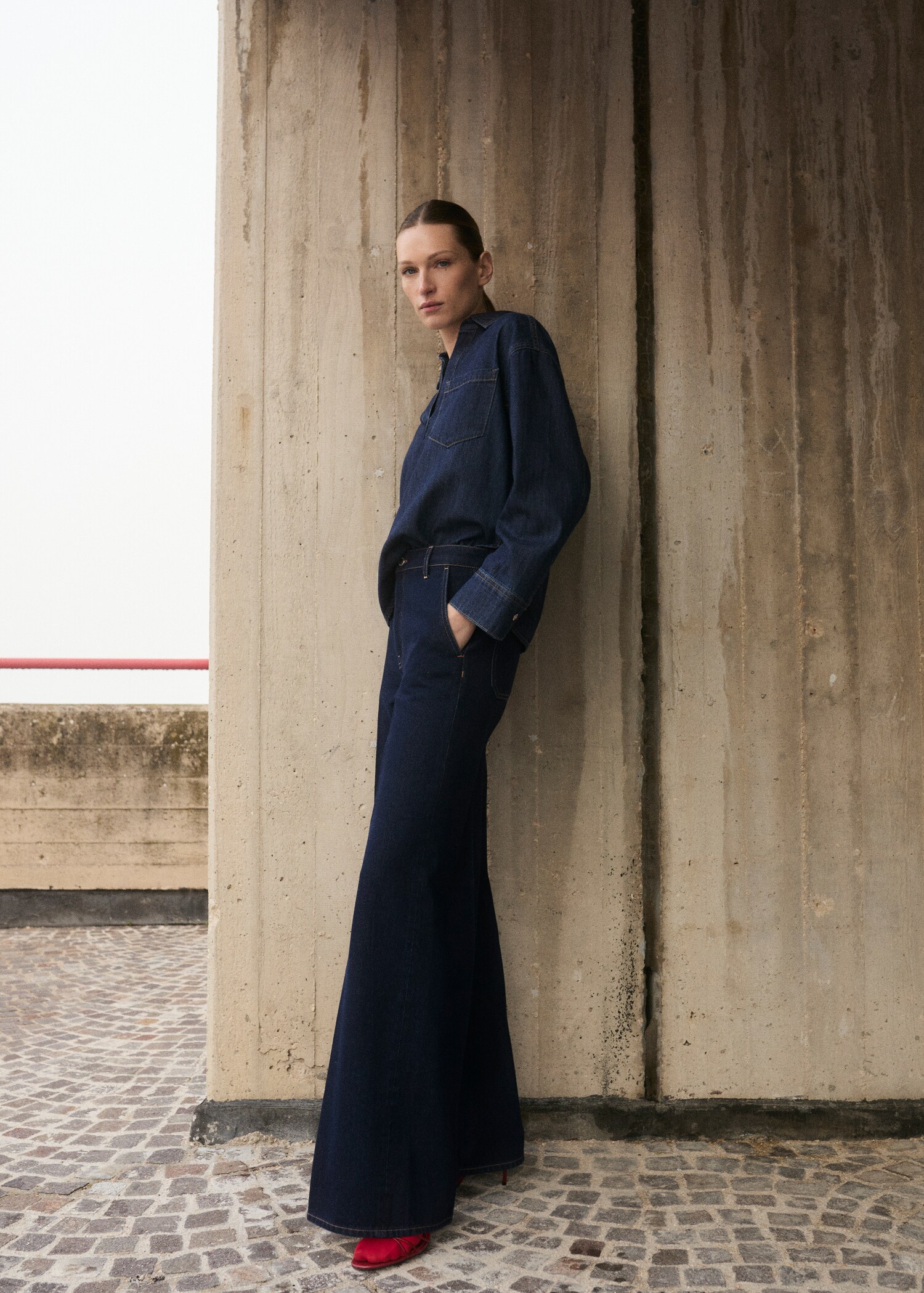 High-rise wide leg rinse-wash jeans - Medium plane