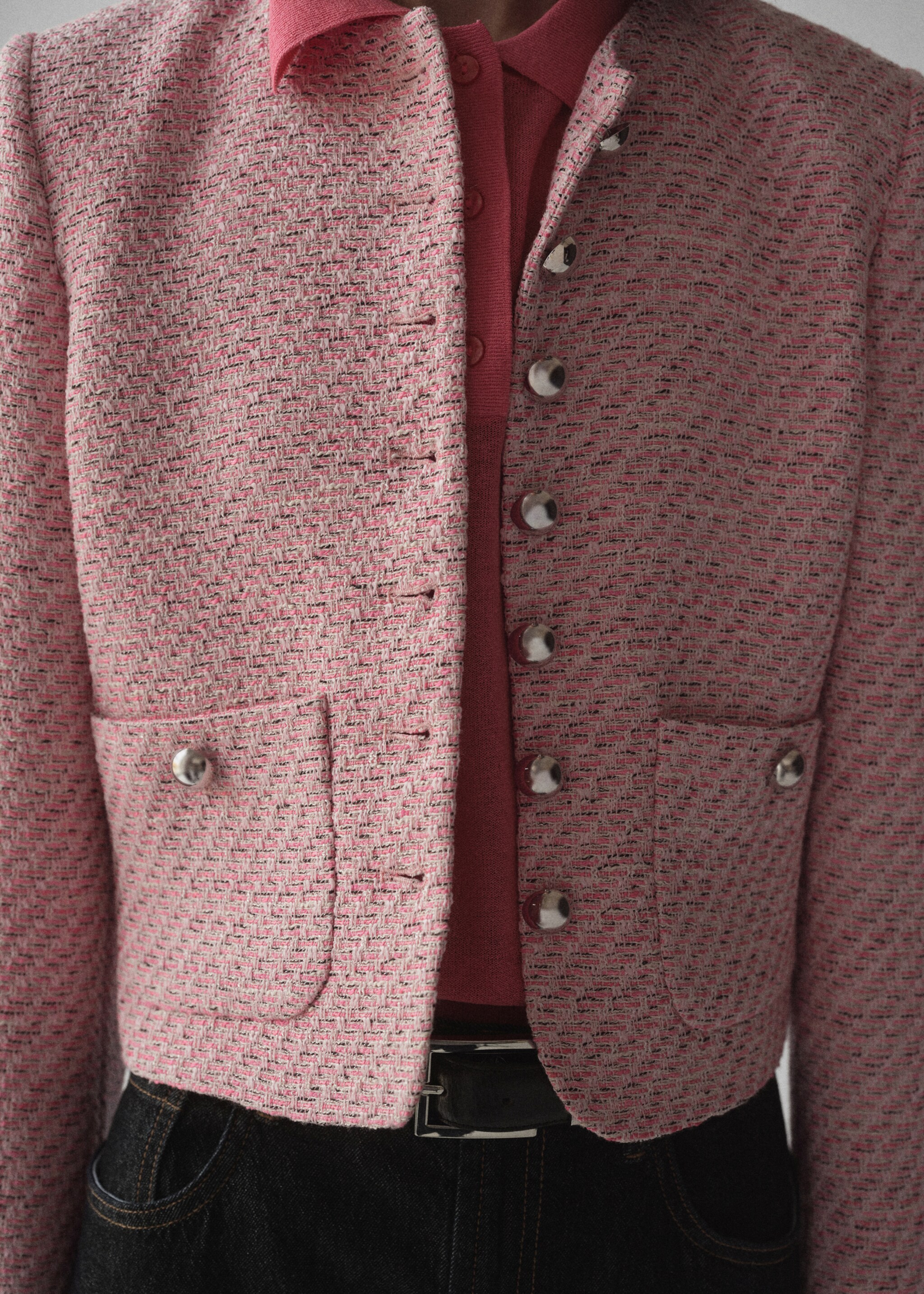 Fitted tweed jacket - Details of the article 6, Pink. Ref: 87044094-00.
