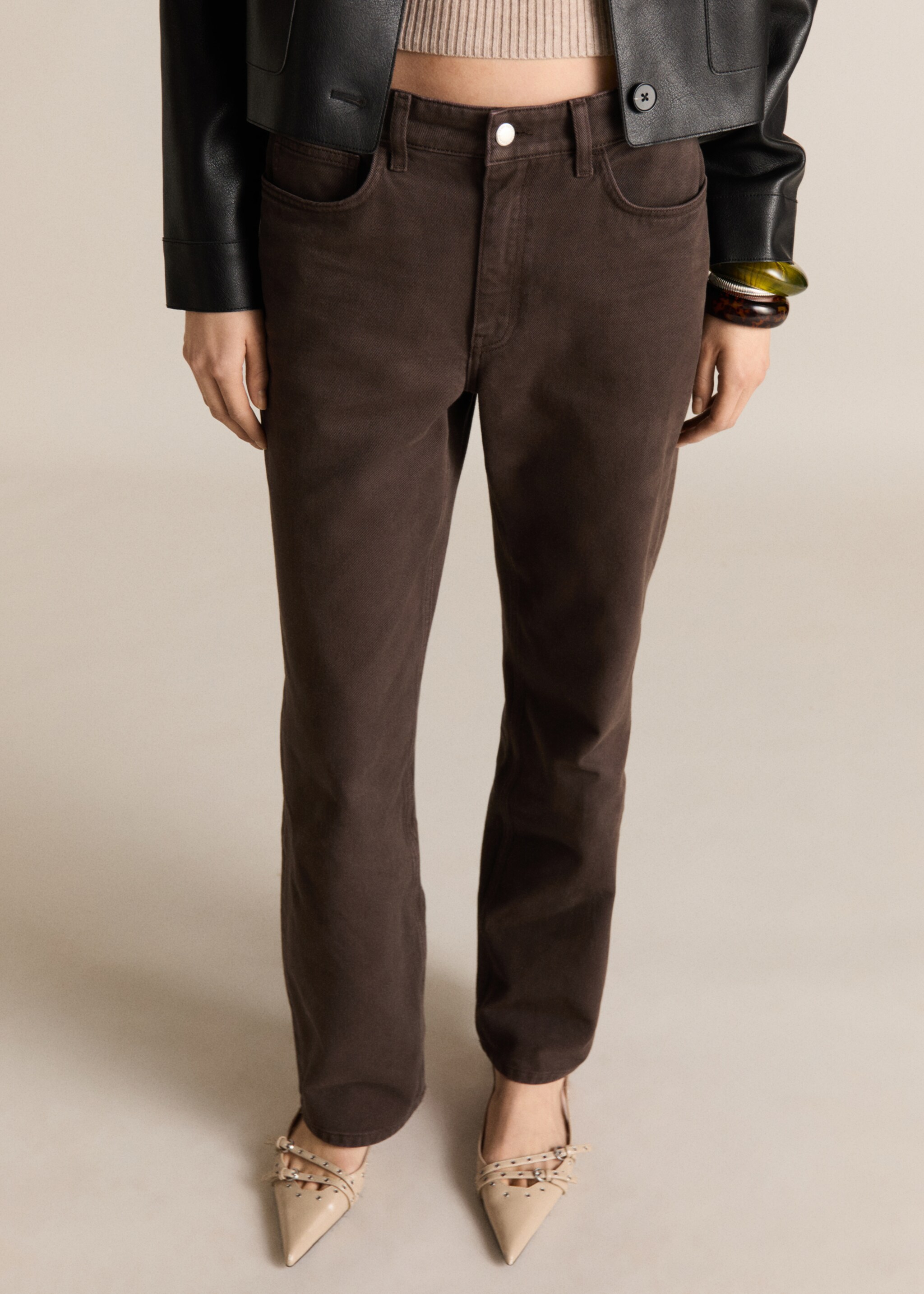 High waist straight jeans - Medium plane, Chocolate. Ref: 87044095-00.