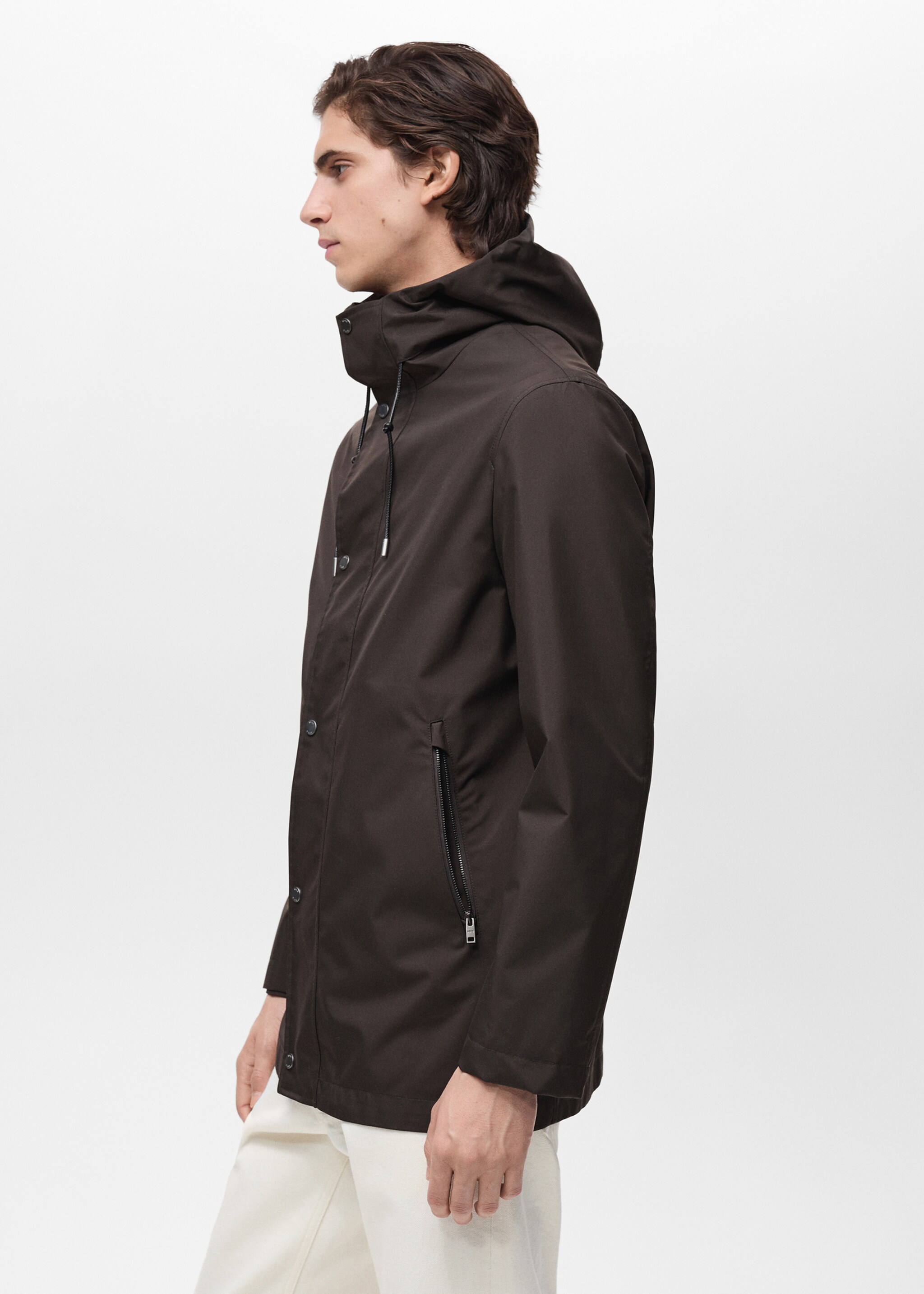 Water-repellent hooded parka - Details of the article 2, Chocolate. Ref: 87044390-00.