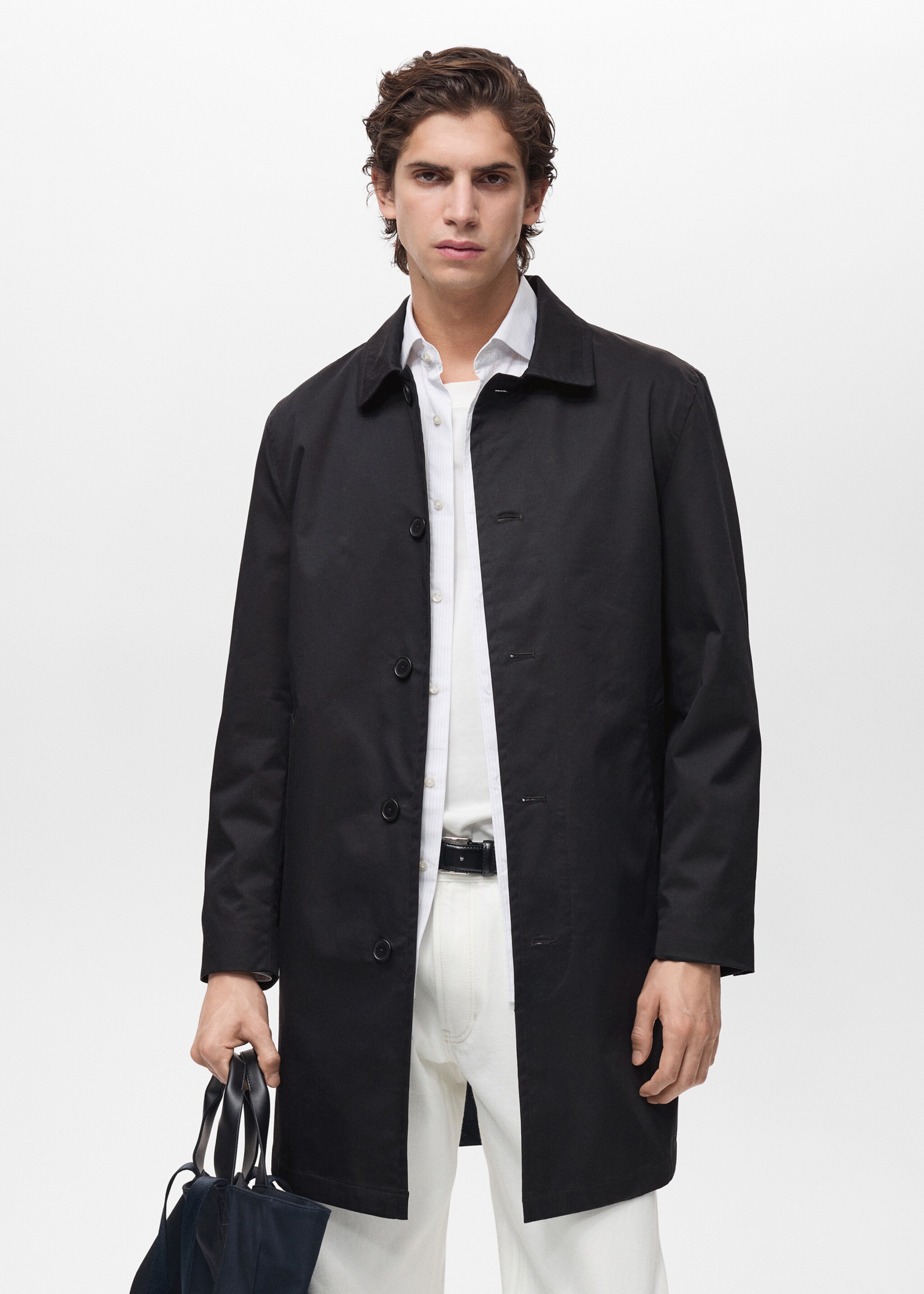 Wasserabweisender Trenchcoat aus Baumwolle - Mittlere Ansicht, Schwarz. Ref: 87044391-00.