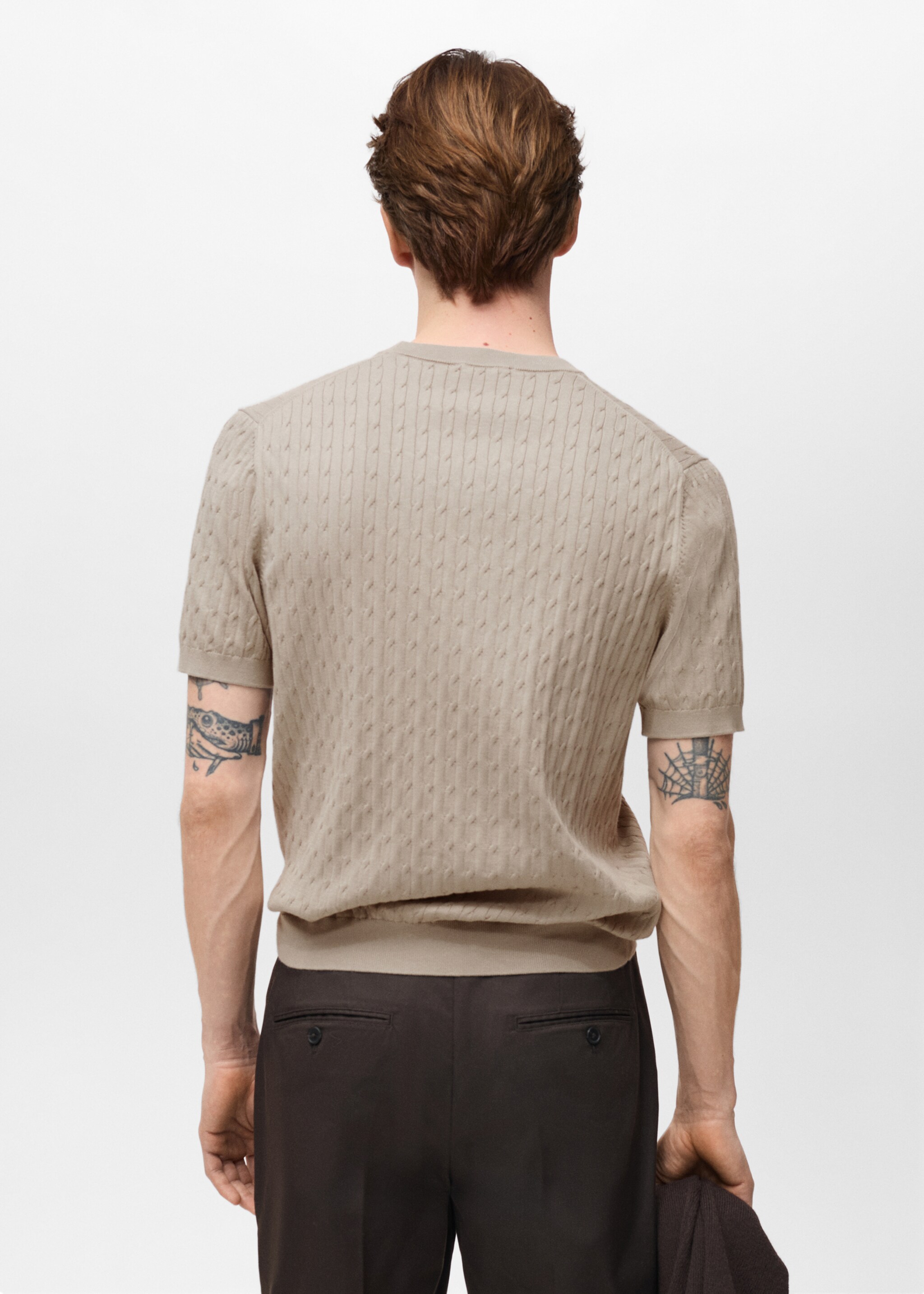 Braided fine-knit t-shirt - Reverse of the article, Ice Grey. Ref: 87044411-00.
