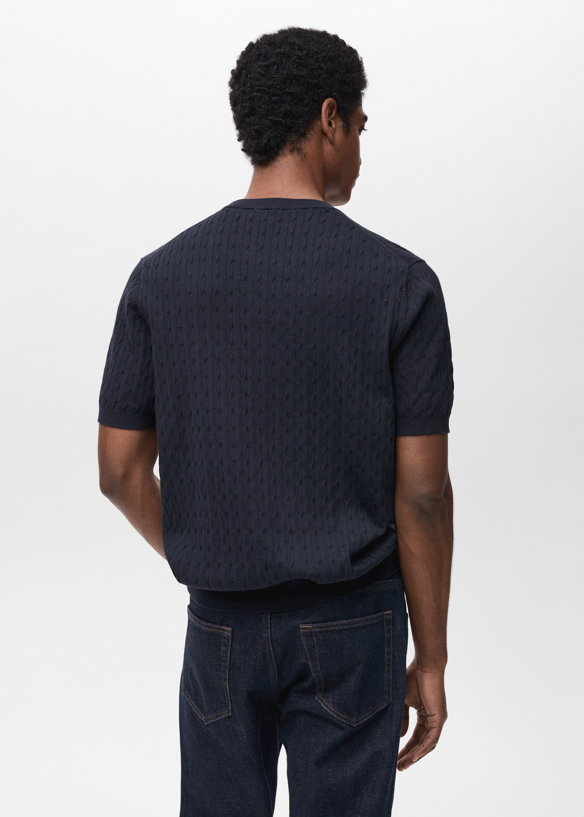 Braided fine-knit t-shirt - Reverse of the article, Night Blue. Ref: 87044411-00.