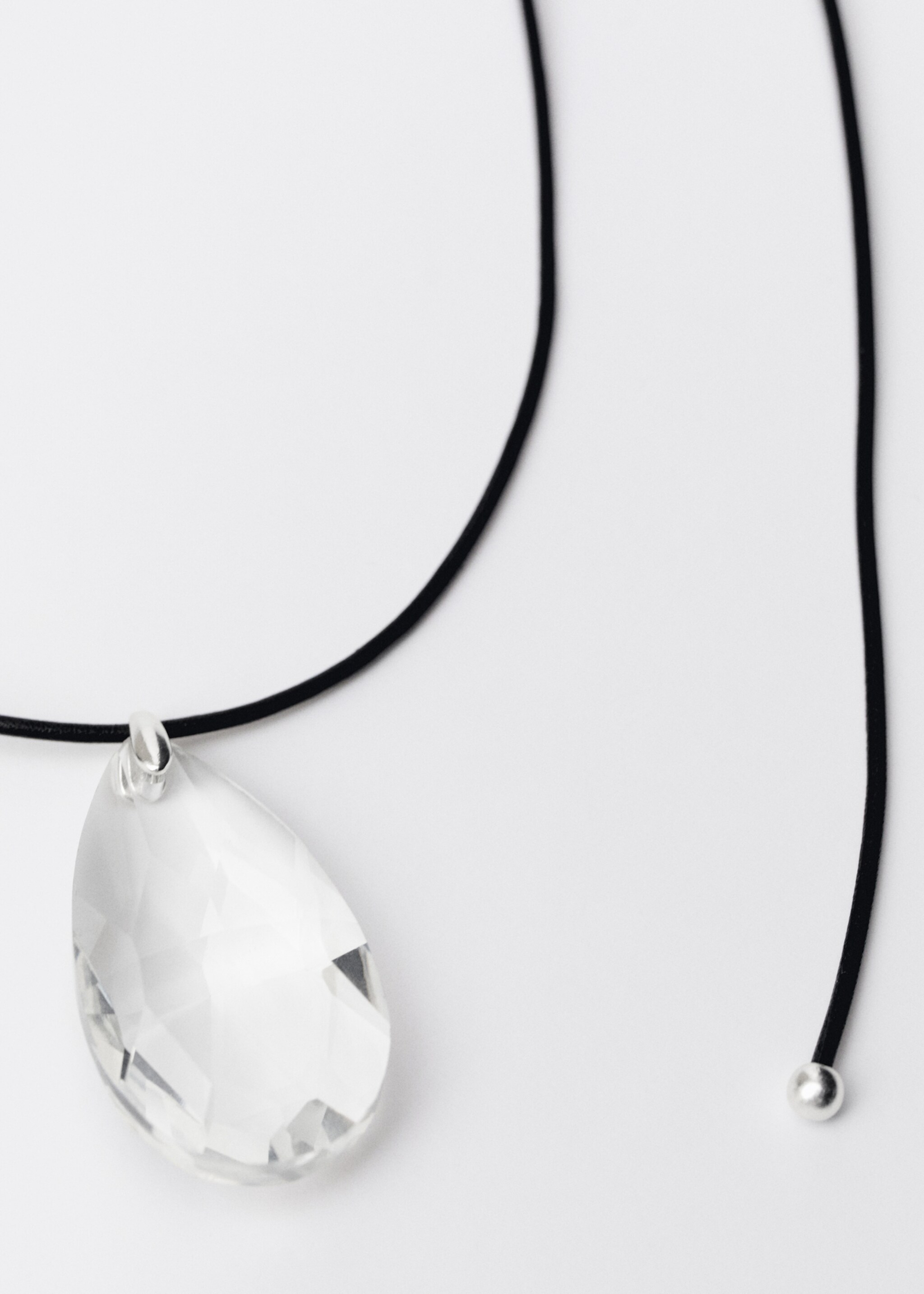 Crystal pendant leather necklace - Details of the article 1, White. Ref: 87044426-00.