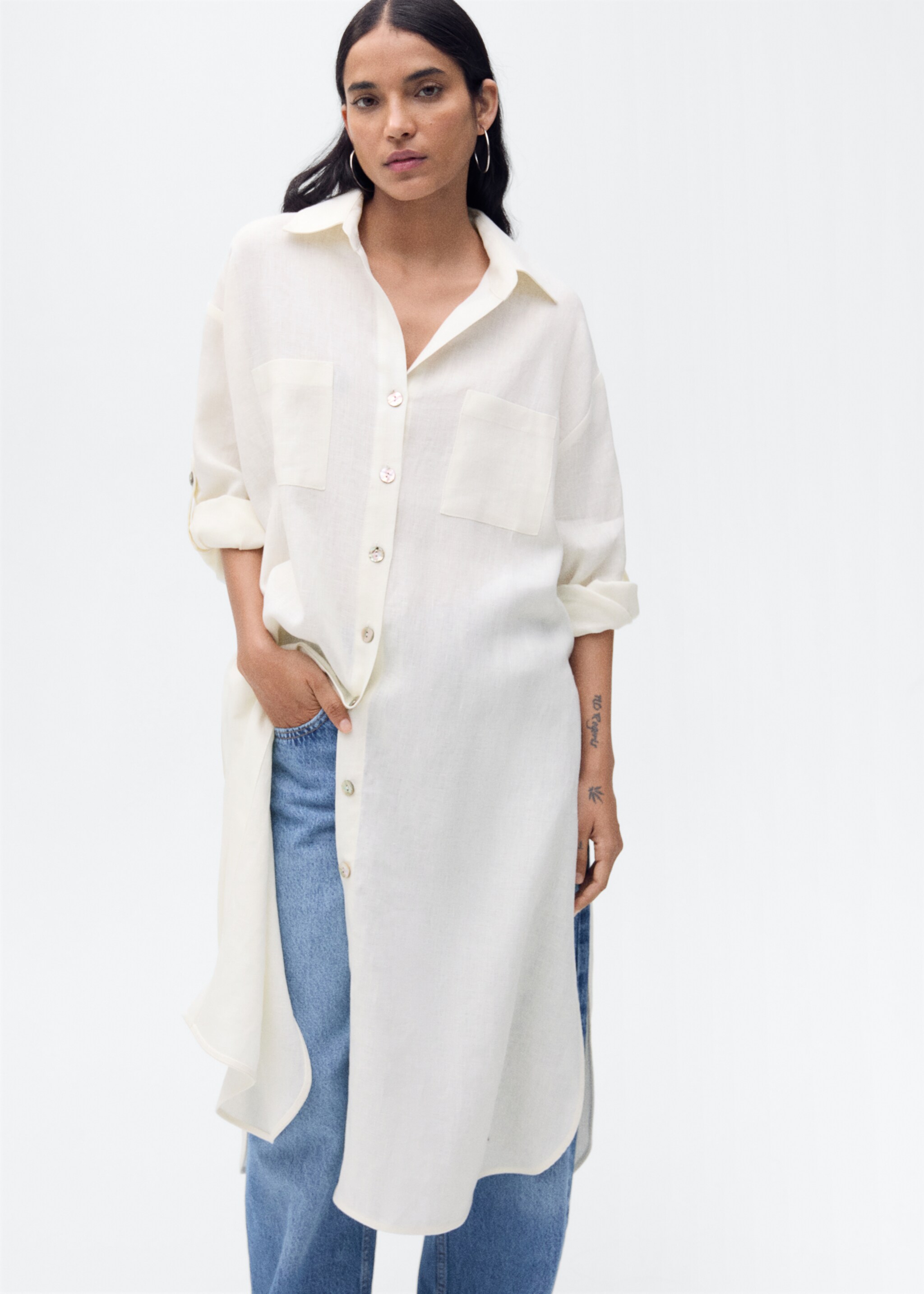 Linen long shirt - Medium plane, Vanilla. Ref: 87044780-00.