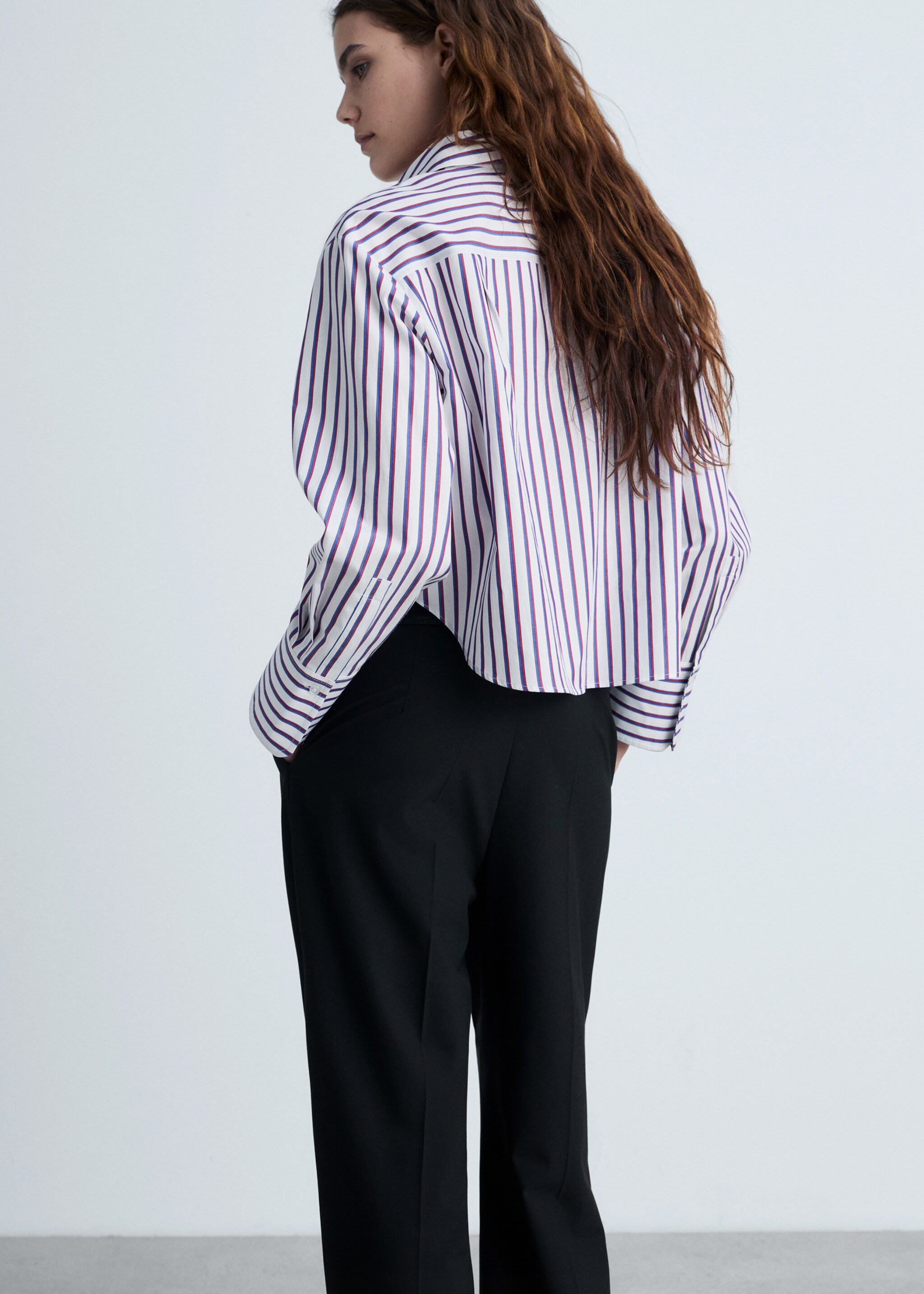 Striped cropped shirt - Reverse of the article, Red. Ref: 87044801-00.