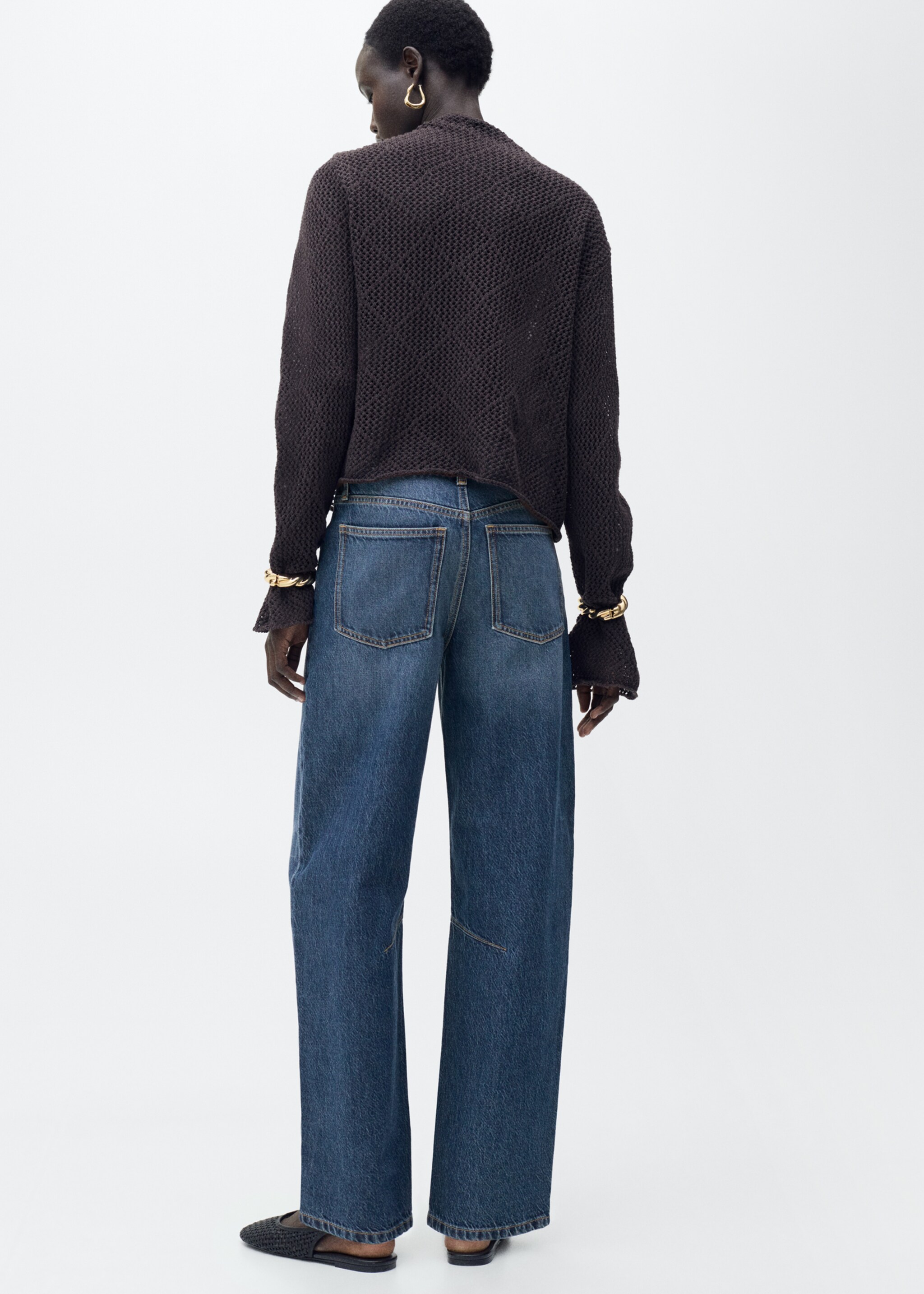 Balloon-Jeans mit hoher Bundhöhe - Rückseite des Artikels, Dunkelblau. Ref: 87045740-00.