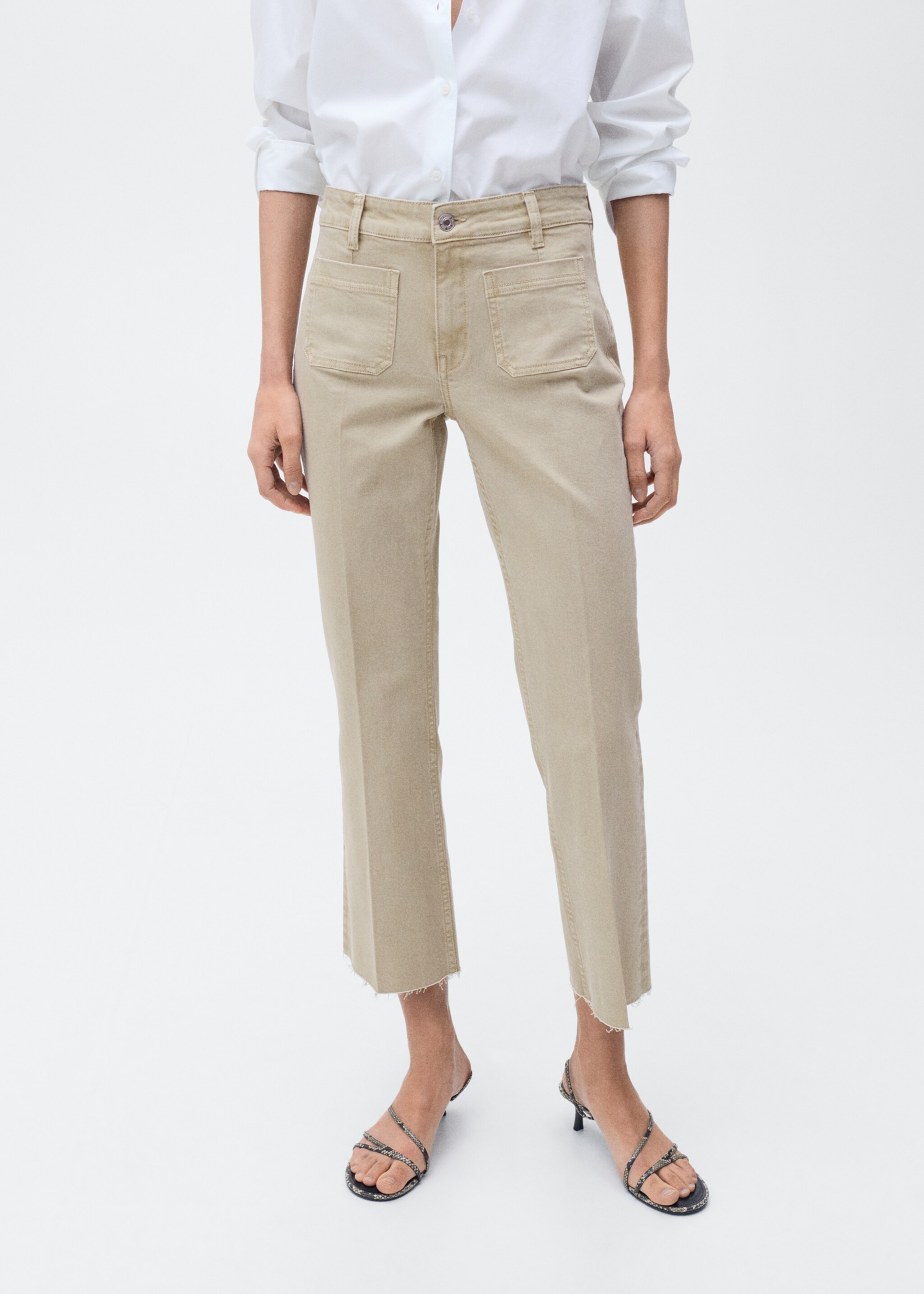 Flared cropped jeans with pockets - Medium plane, Pastel Green. Ref: 87045744-00.