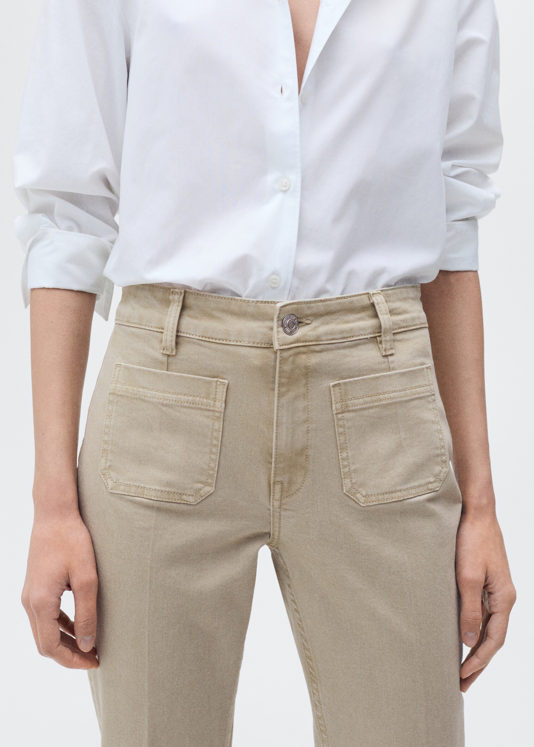 Flared cropped jeans with pockets - Details of the article 6, Pastel Green. Ref: 87045744-00.