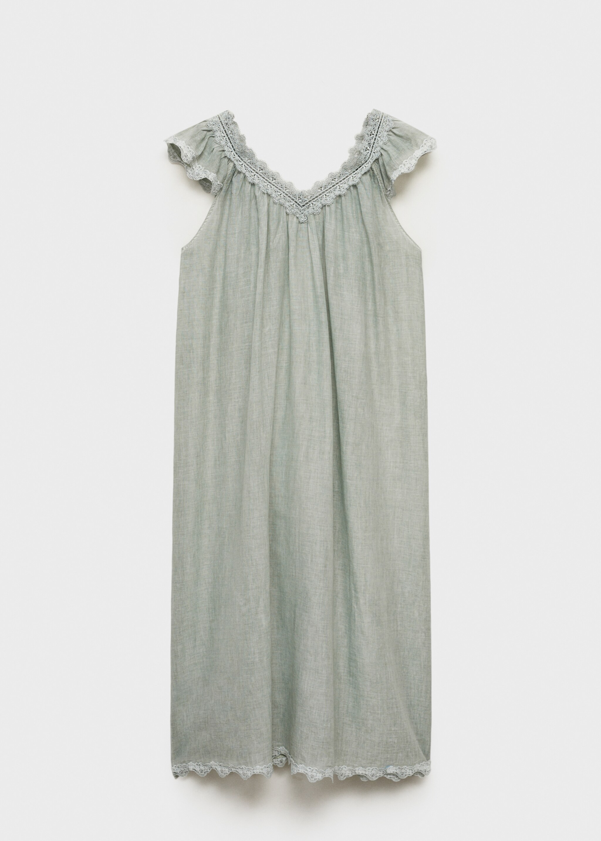 Overdyed lace cotton nightdress - Article without model, Pastel Green. Ref: 87045752-00.