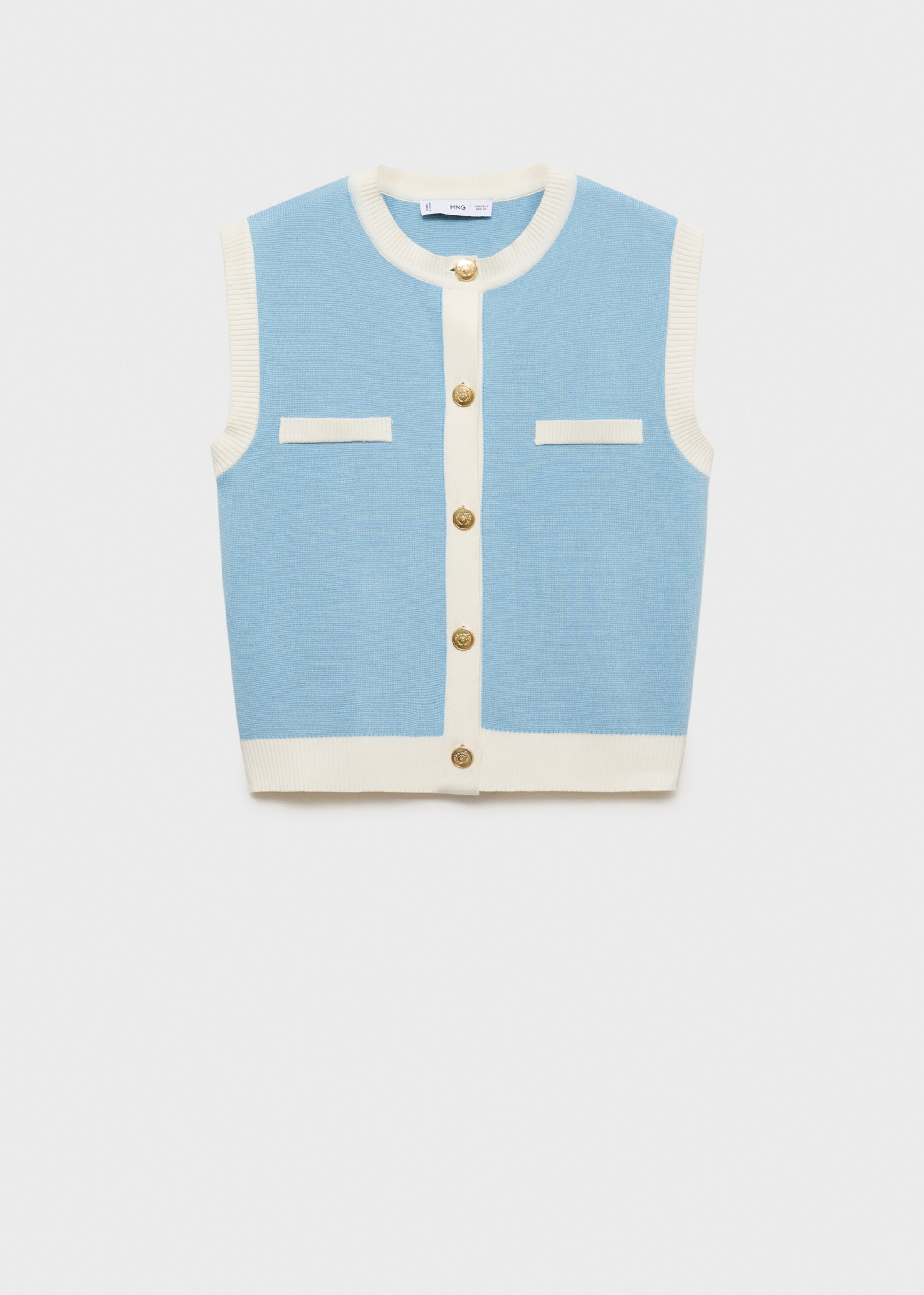 Gilet maille liserés contrastants - Article sans modèle, Turquoise. Ref: 87045763-00.